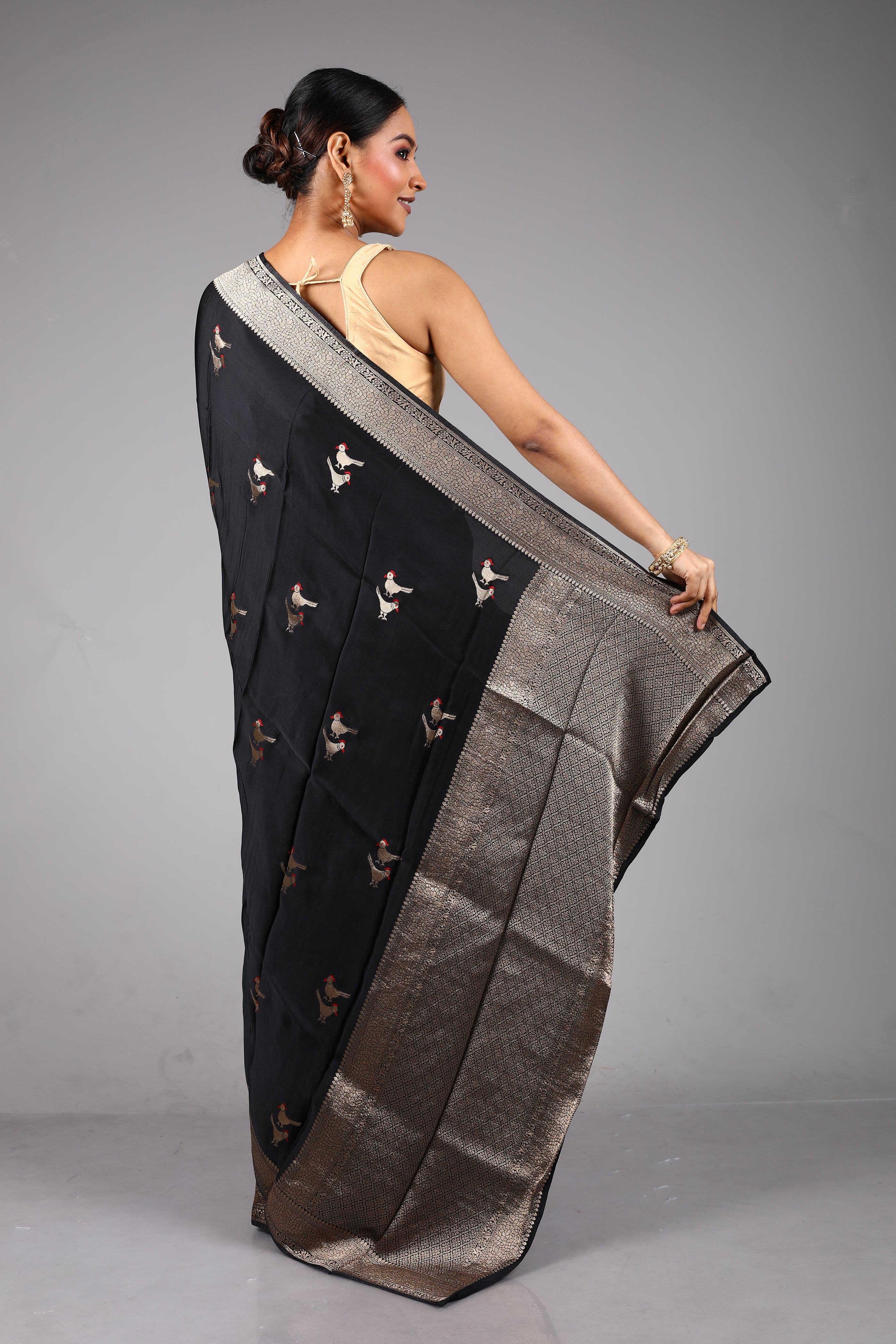 Black Blended Satin Silk Saree