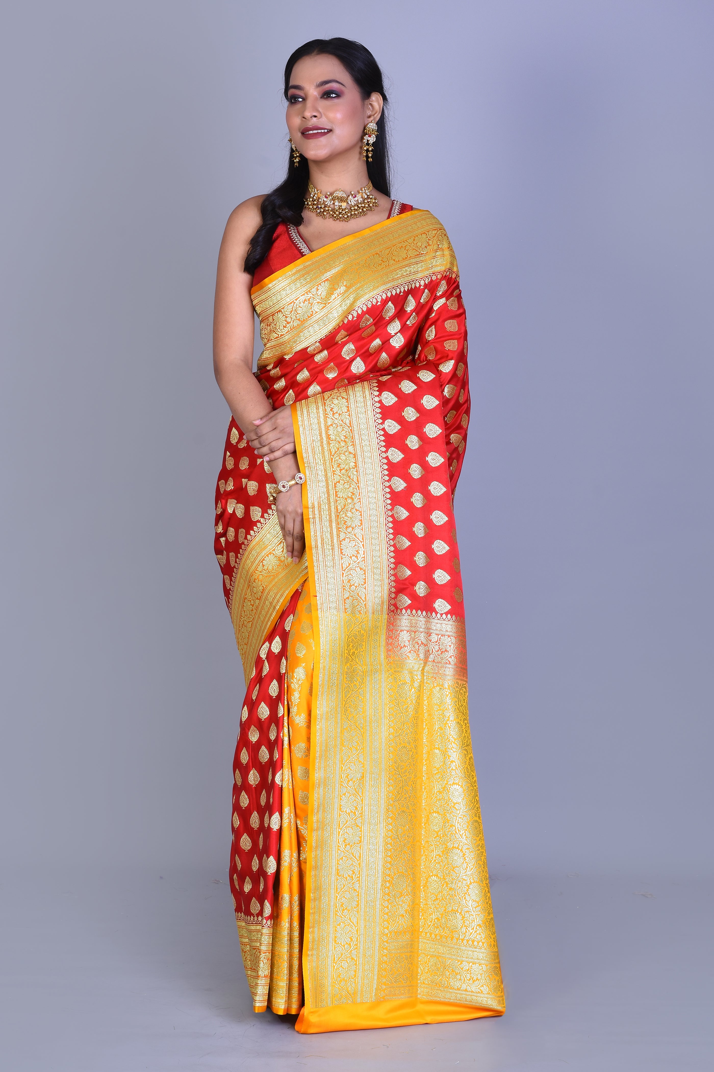 Red Patli Pallu Banarasi Silk Saree with Blouse Piece - Keya Seth Exclusive