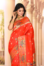 Load image into Gallery viewer, Designer Red Semi Silk Saree
