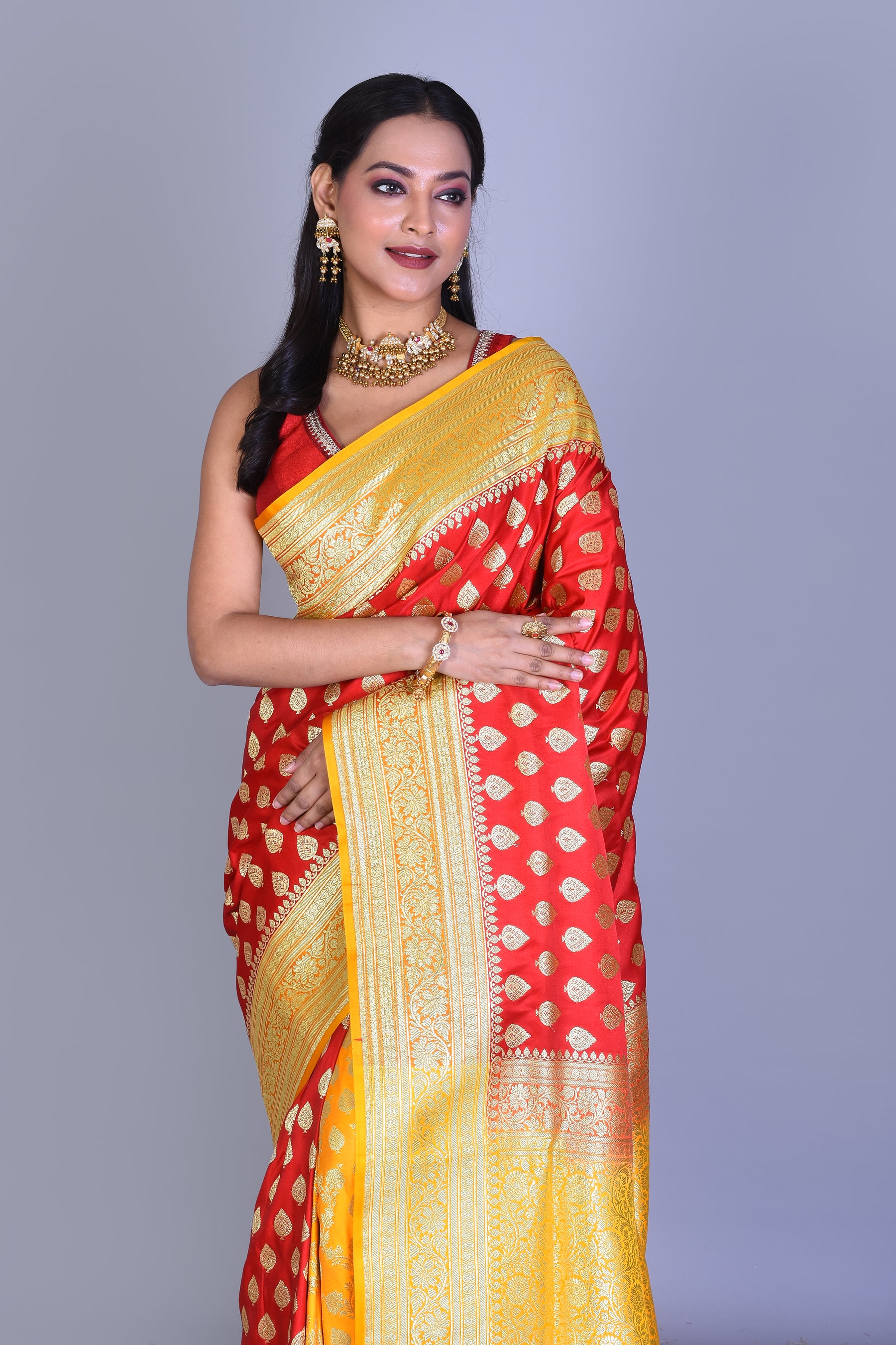 Red Patli Pallu Banarasi Silk Saree with Blouse Piece - Keya Seth Exclusive