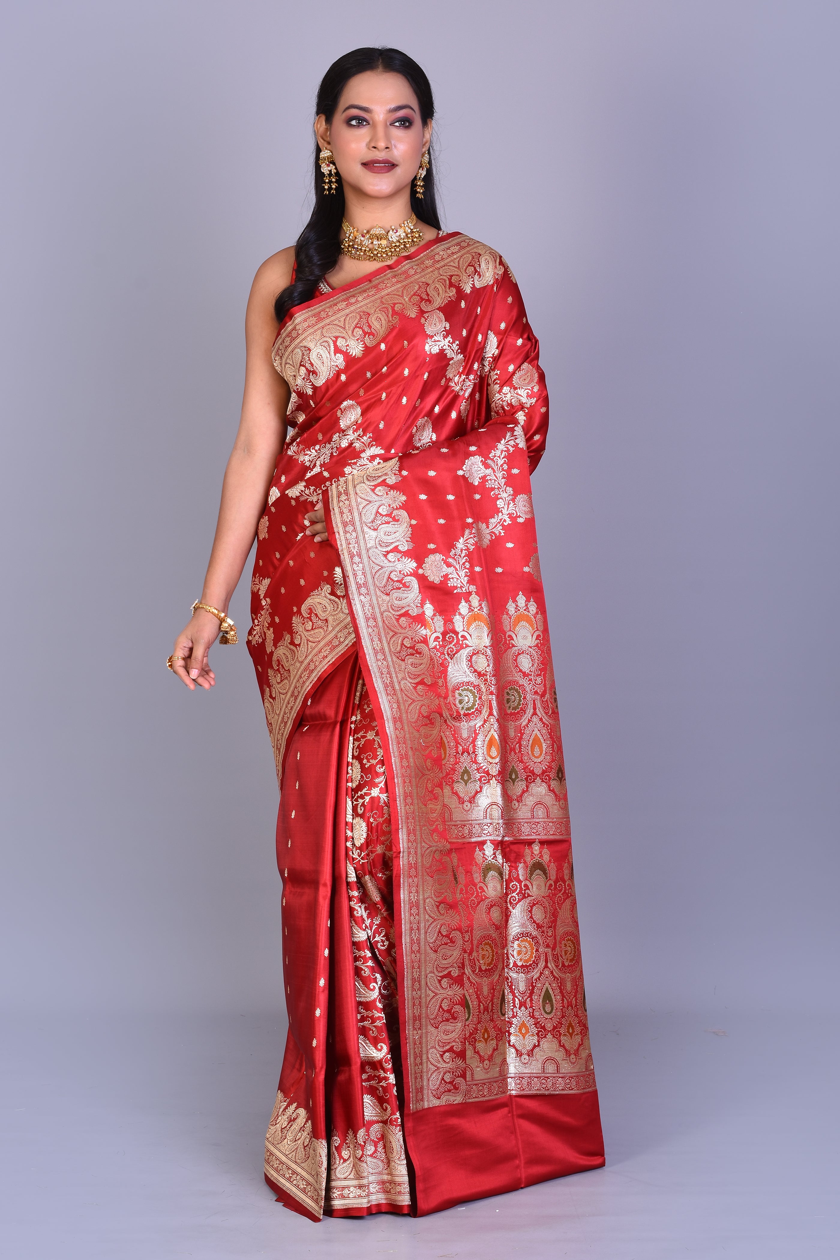 Red Pure Banarasi Saree with Blouse Piece - Keya Seth Exclusive