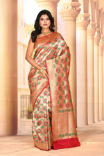 Load image into Gallery viewer, Elegant Red Golden Semi Silk Saree
