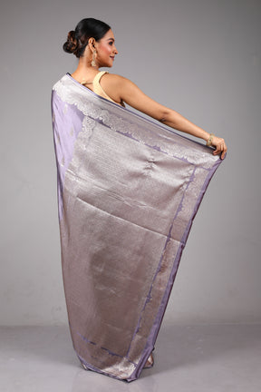 Grey Blended Satin Silk Saree