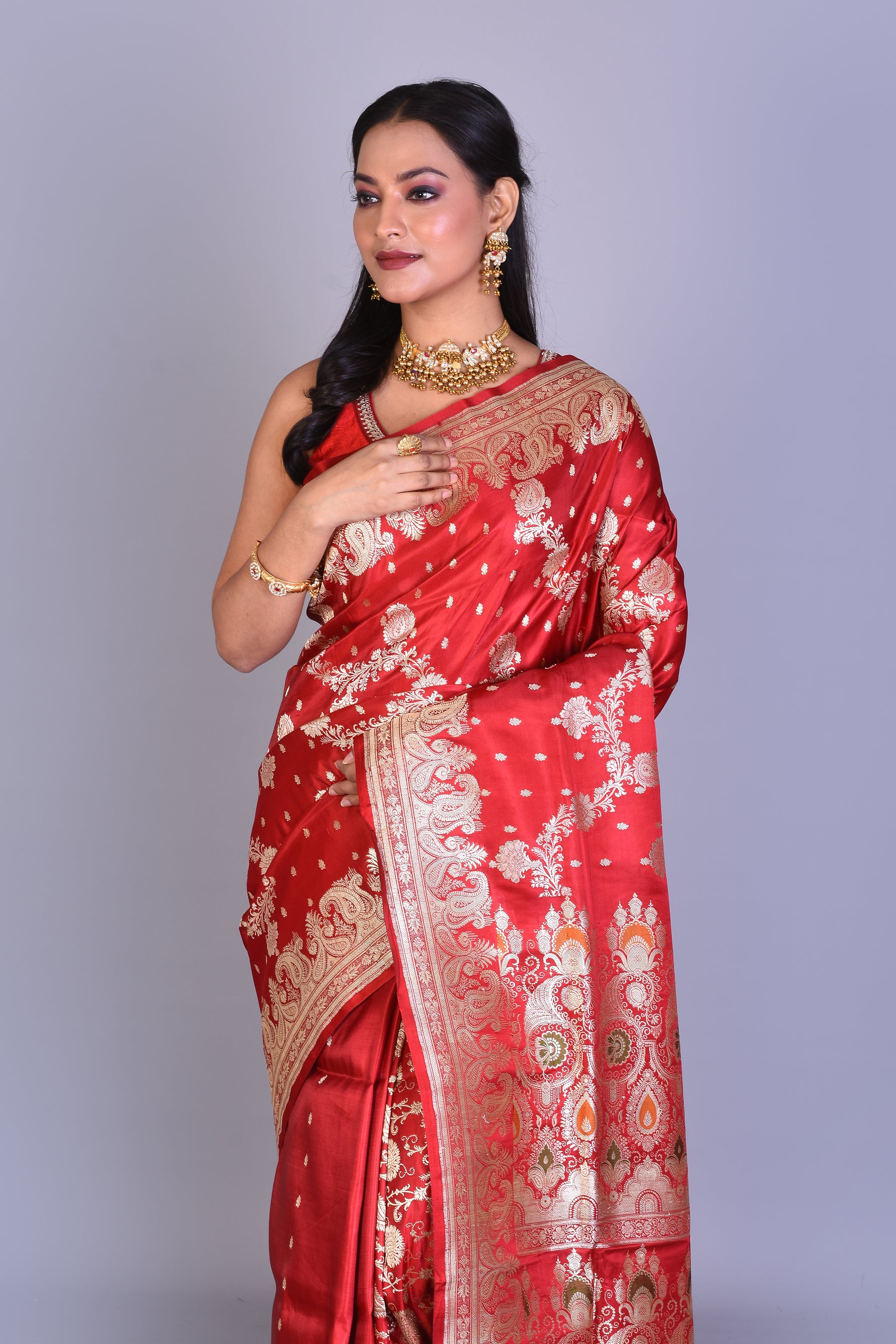 Red Pure Banarasi Saree with Blouse Piece - Keya Seth Exclusive