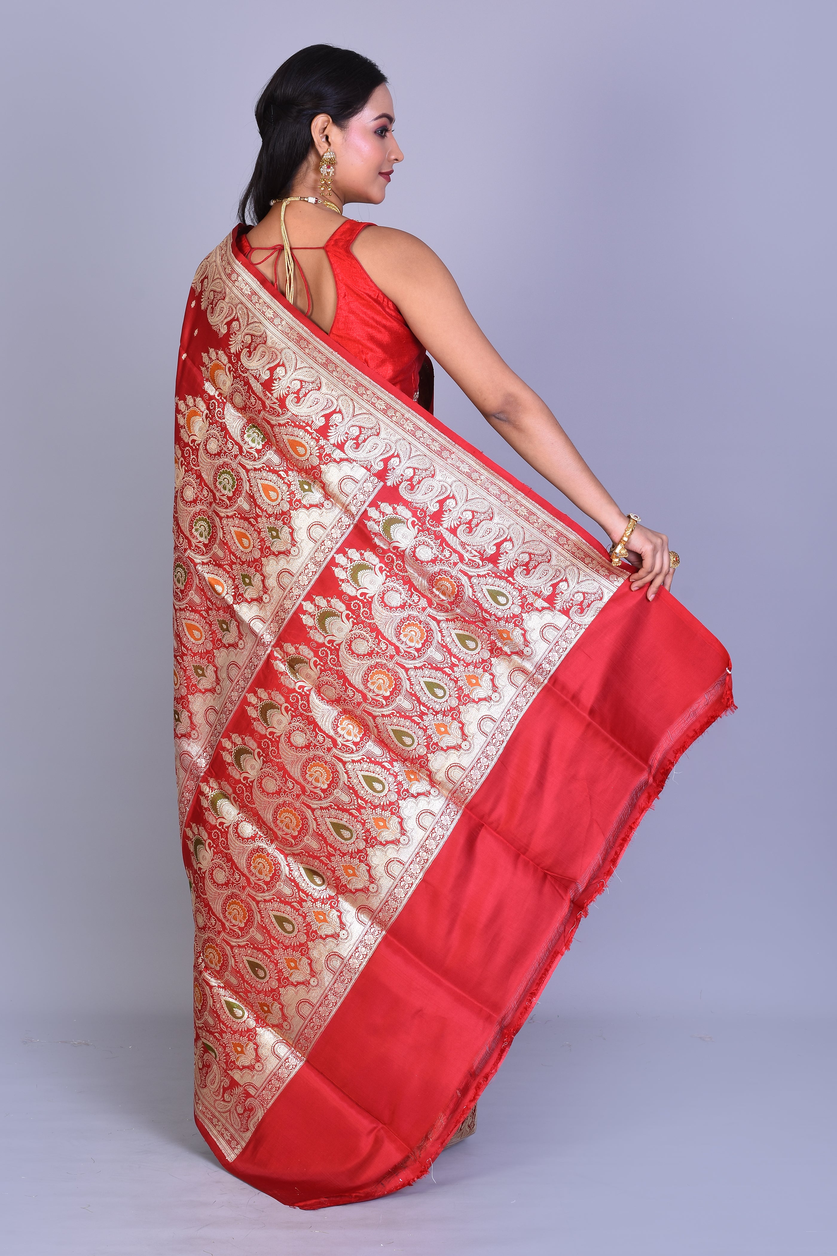 Red Pure Banarasi Saree with Blouse Piece - Keya Seth Exclusive