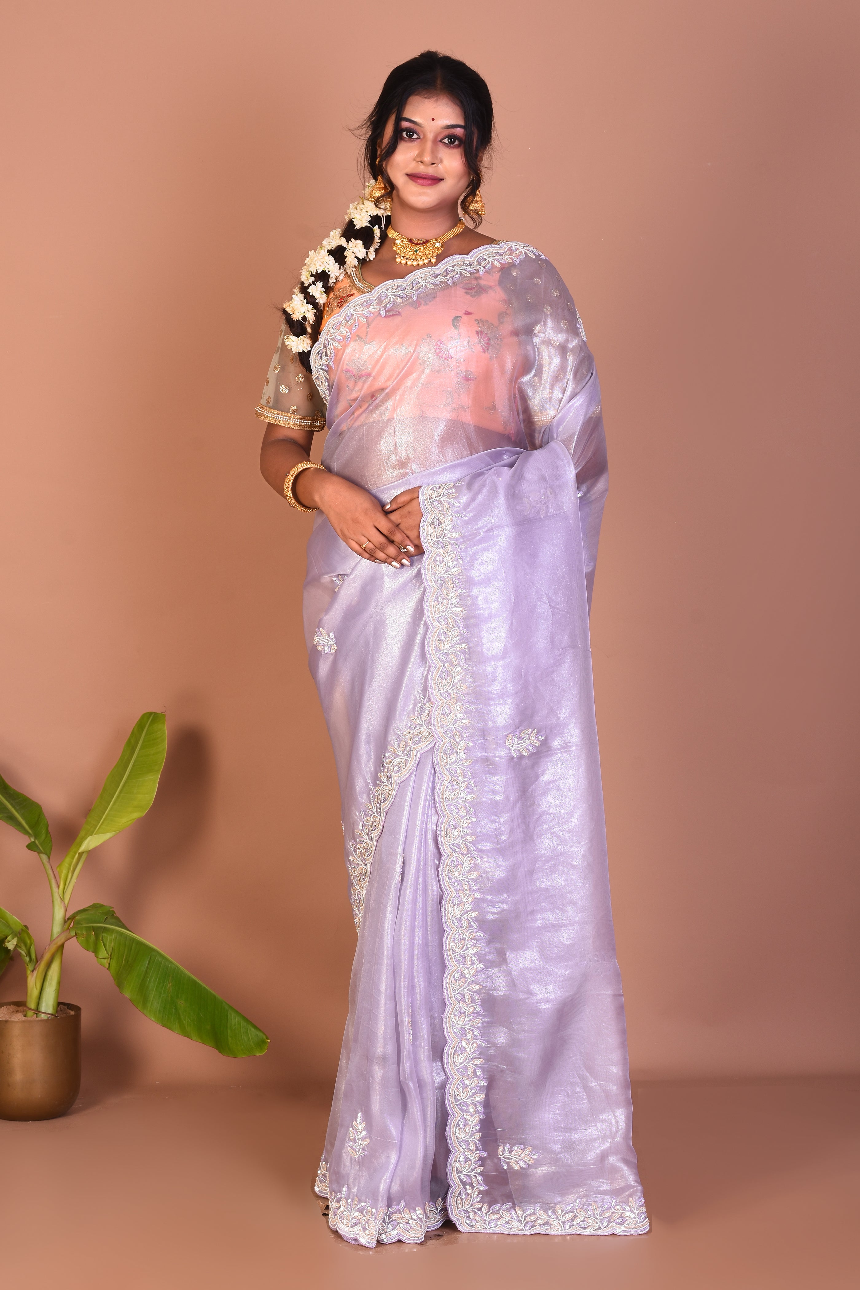Mauve Pure Organza Saree - Keya Seth Exclusive
