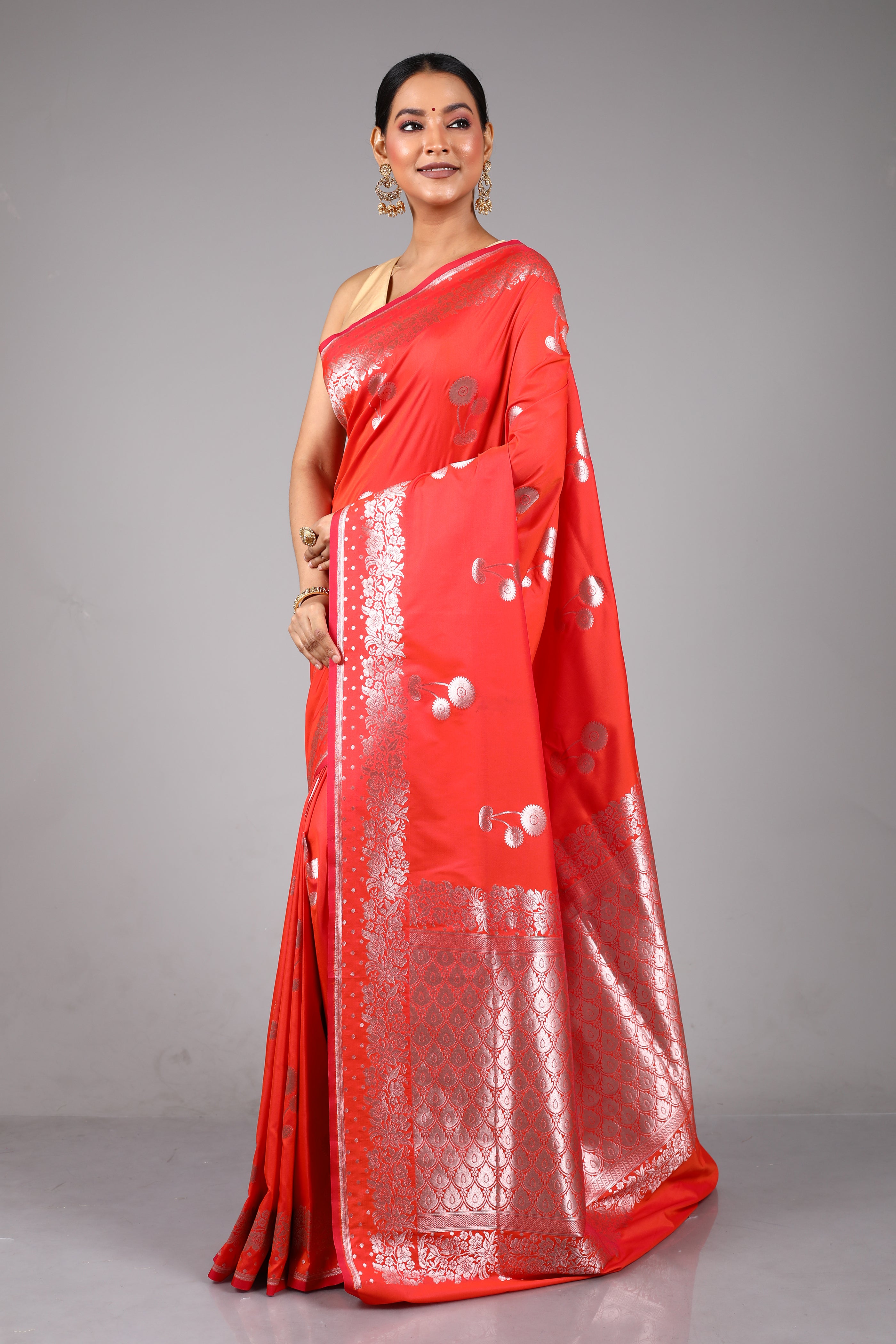 Red Blended Katan Silk Saree