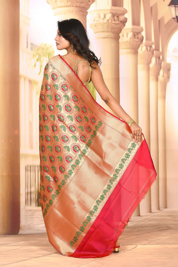 Elegant Red Golden Semi Silk Saree