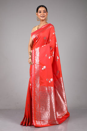 Red Blended Katan Silk Saree