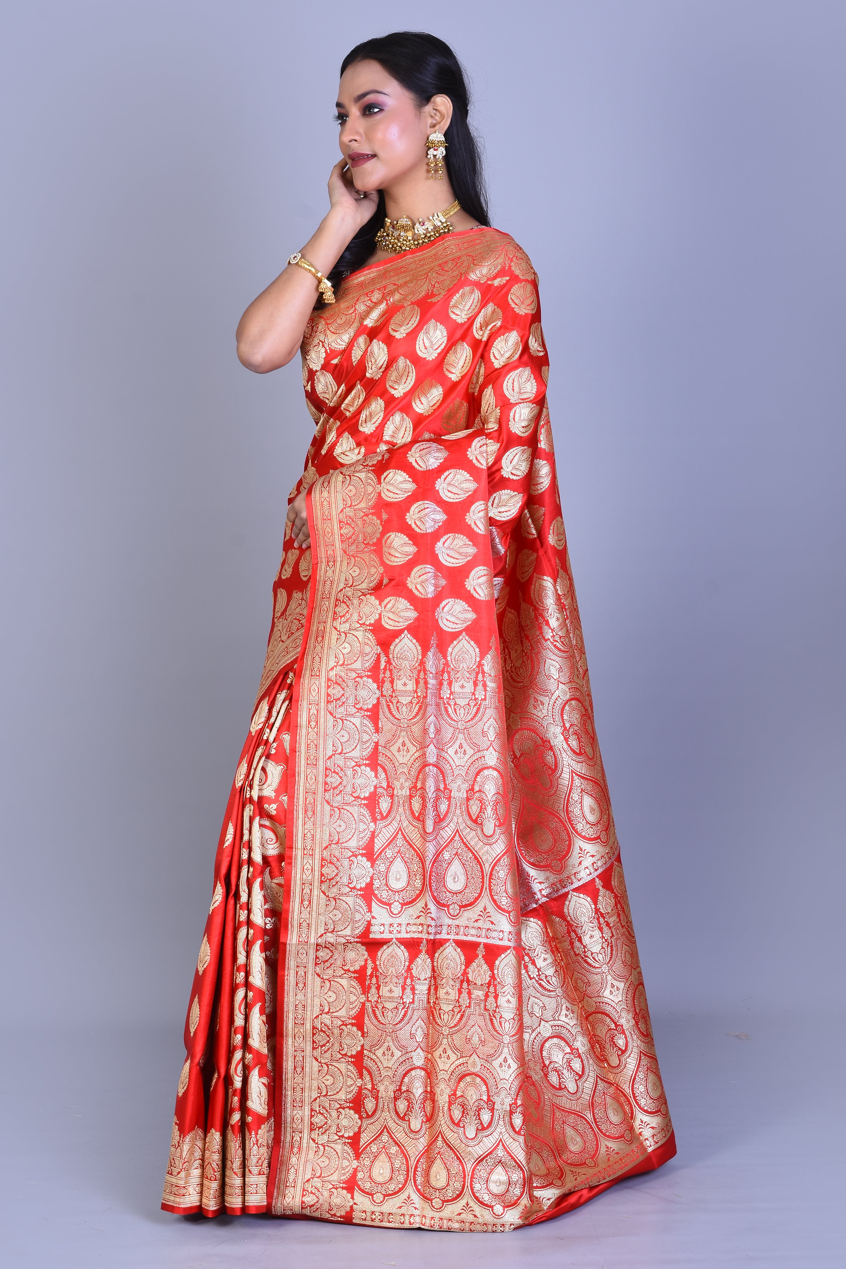 Red Patli Pallu Pure Banarasi Saree with Blouse Piece - Keya Seth Exclusive