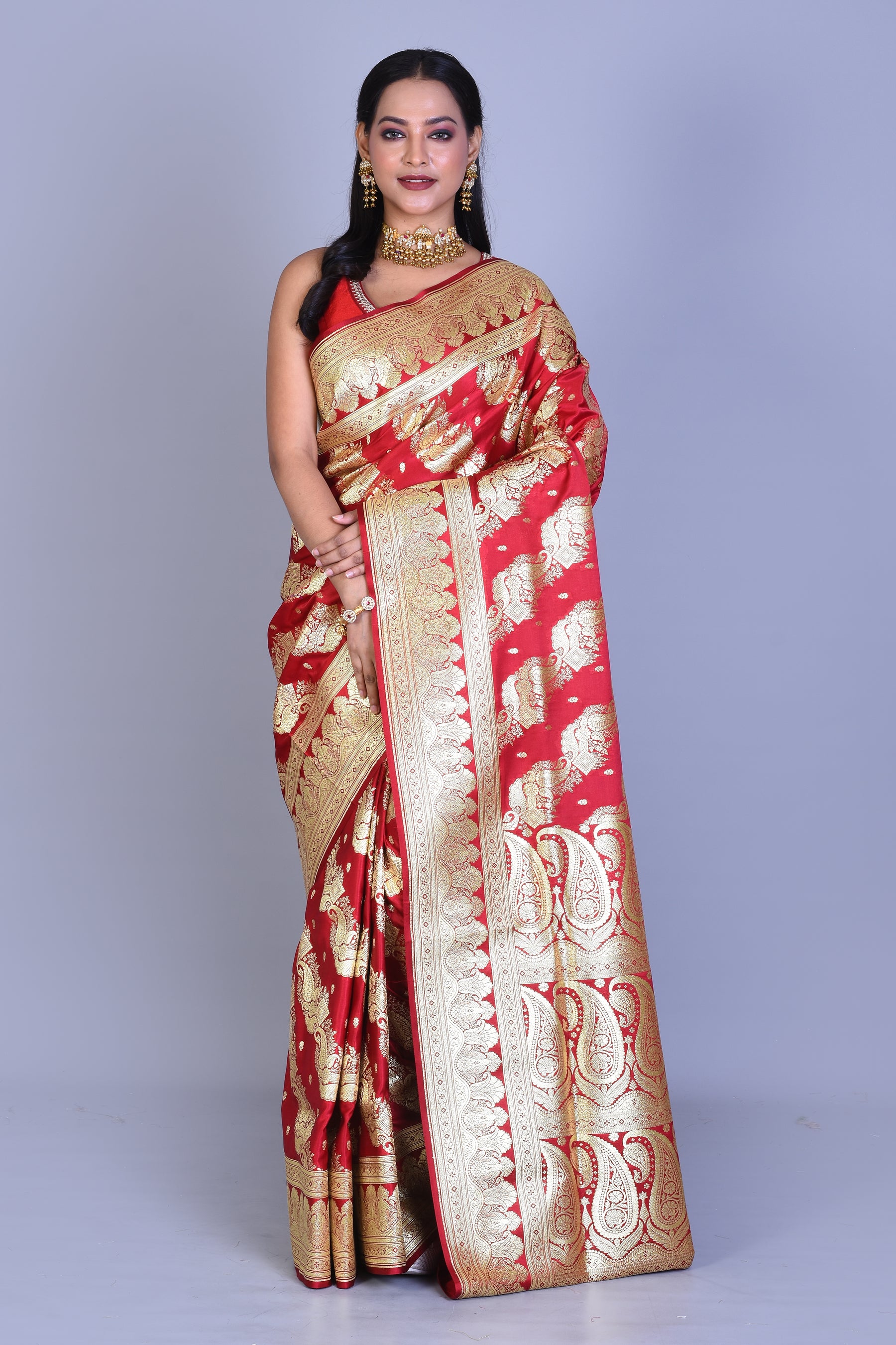 Red Banarasi Saree with Blouse Piece - Keya Seth Exclusive