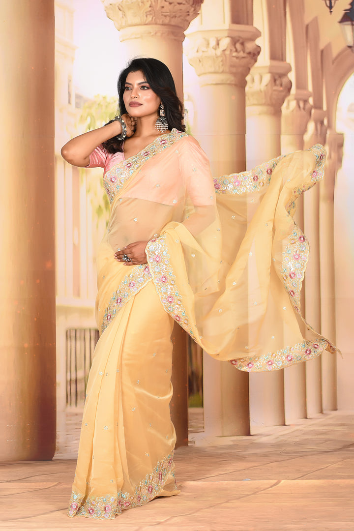 Pastel Yellow Jimmy Choo Saree - Keya Seth Exclusive