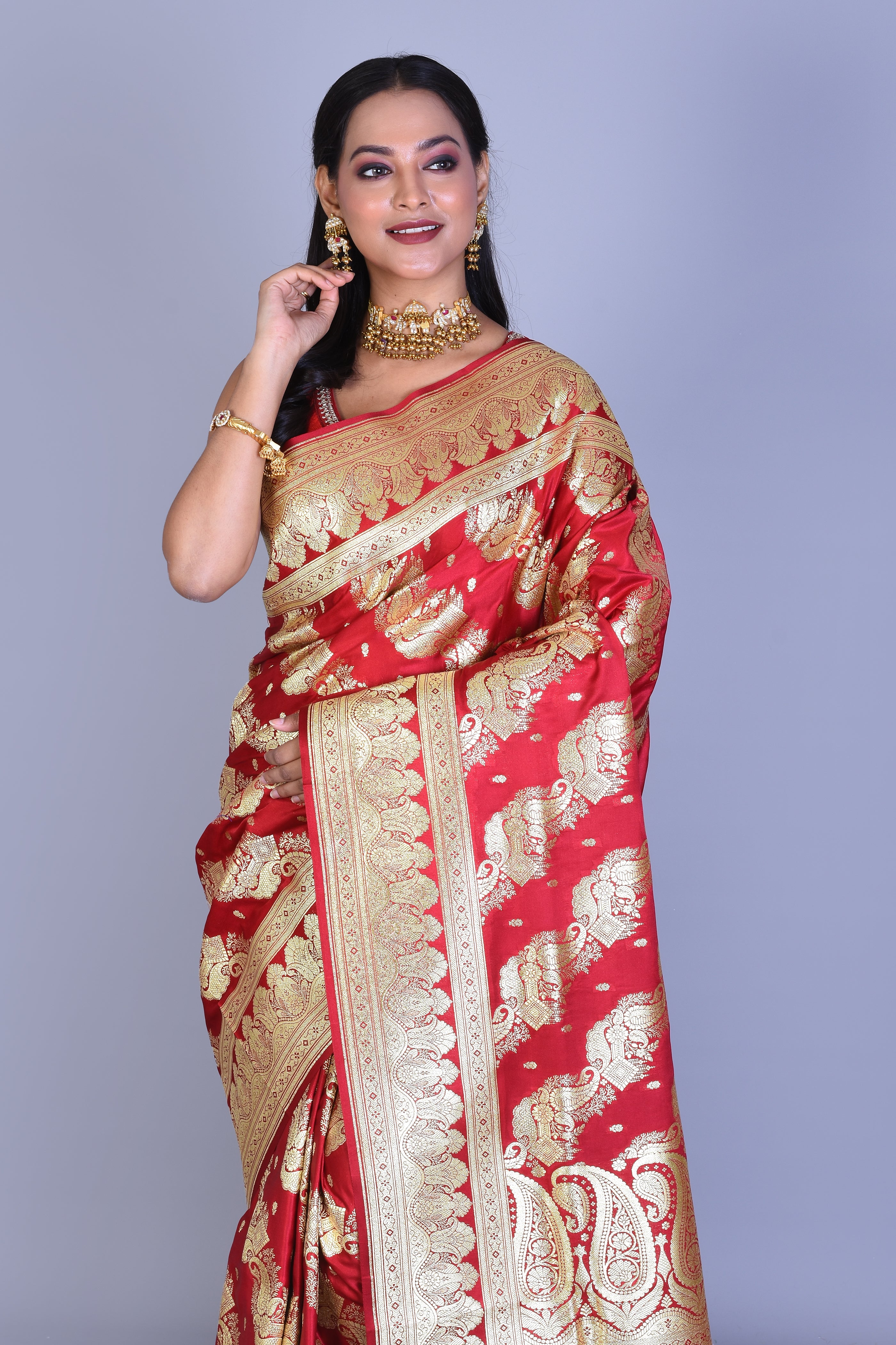 Red Banarasi Saree with Blouse Piece - Keya Seth Exclusive