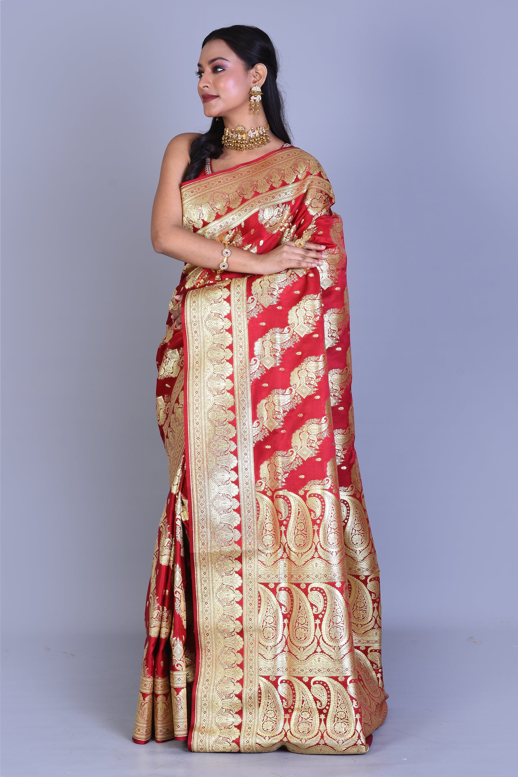 Red Banarasi Saree with Blouse Piece - Keya Seth Exclusive