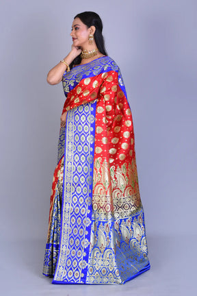 Red Patli Pallu Pure Banarasi Saree with Blouse Piece - Keya Seth Exclusive