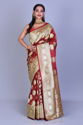 Maroon Banarasi Saree with Blouse Piece - Keya Seth Exclusive