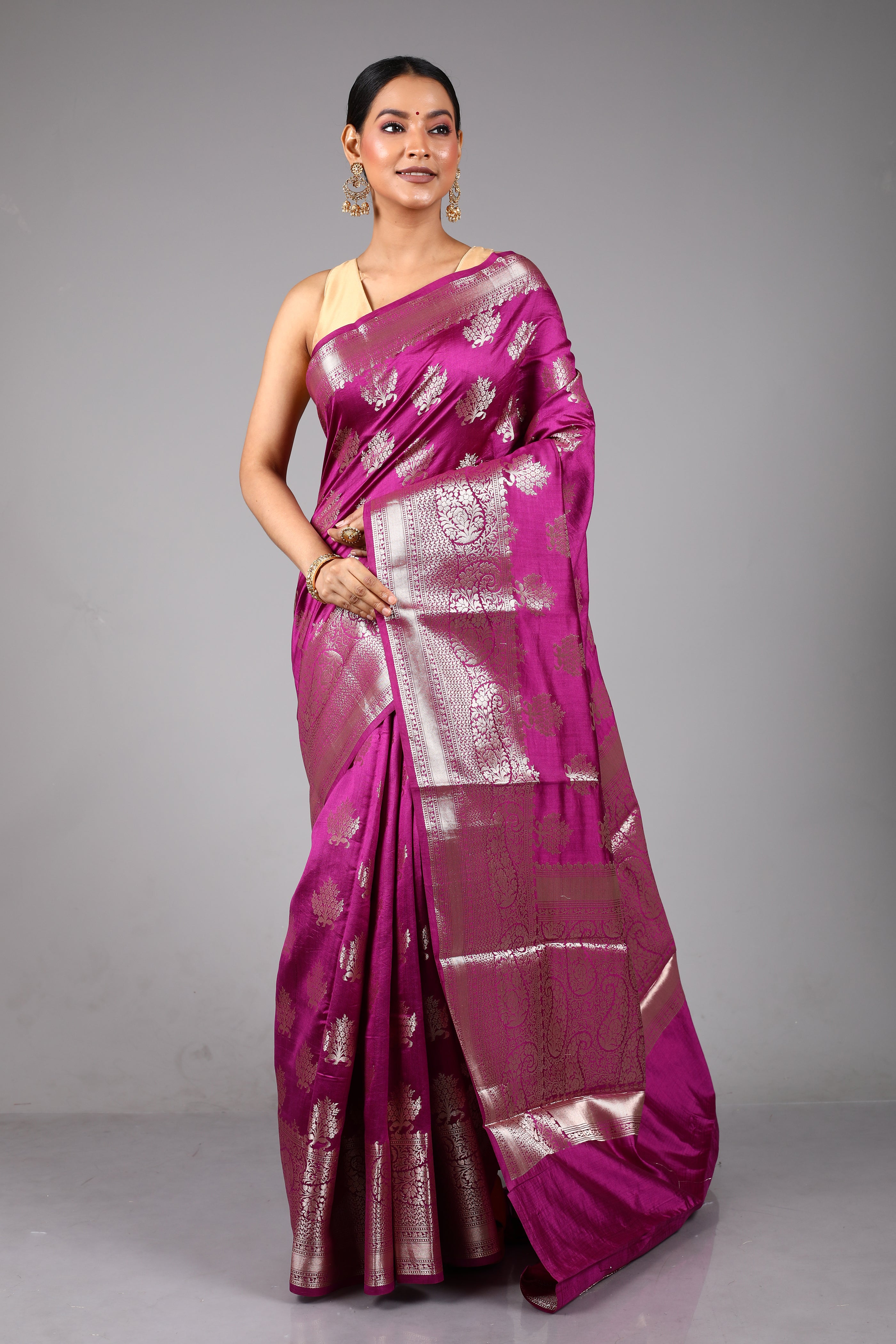 Magenta Pure Chiniya Silk Saree