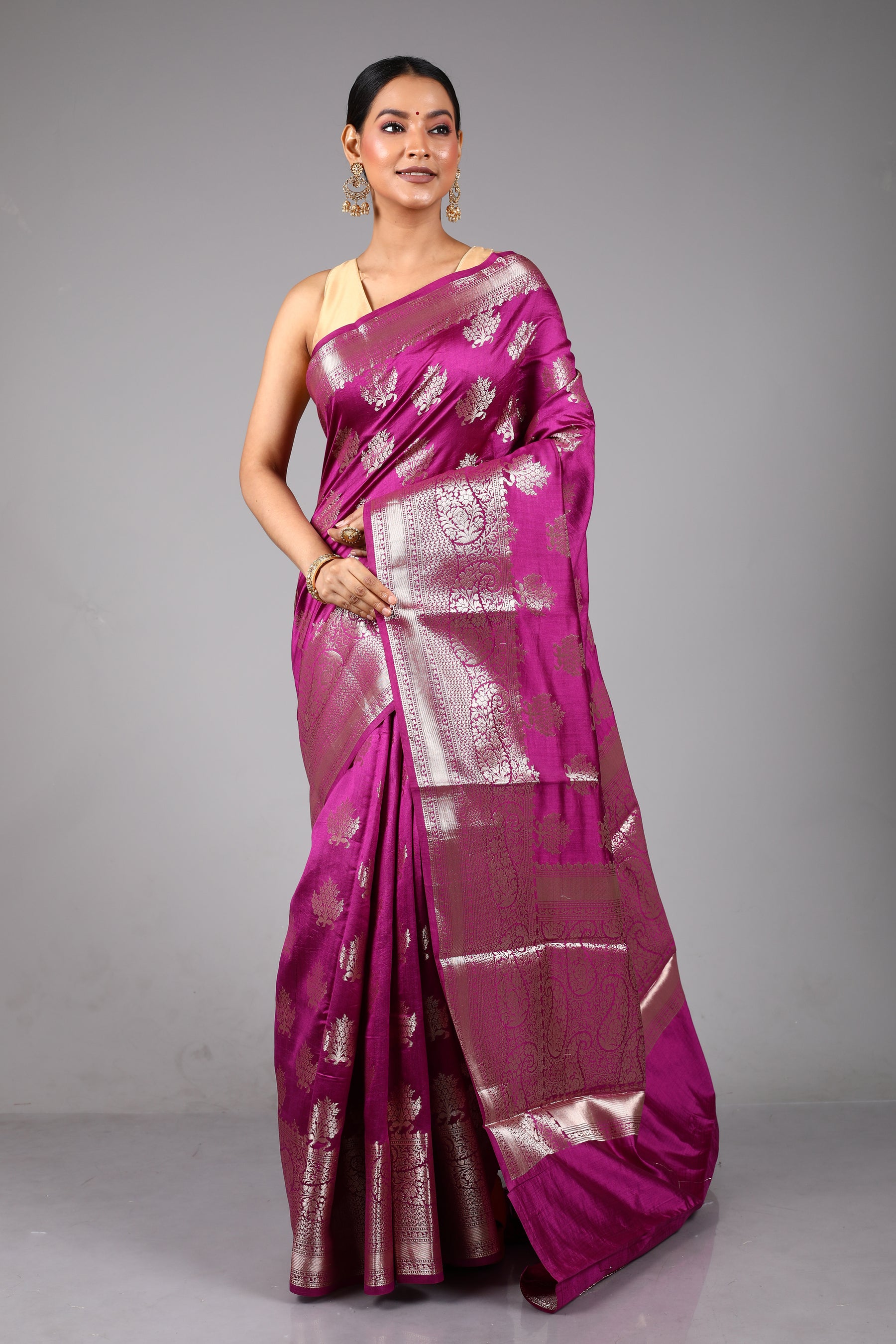 Magenta Pure Chiniya Silk Saree