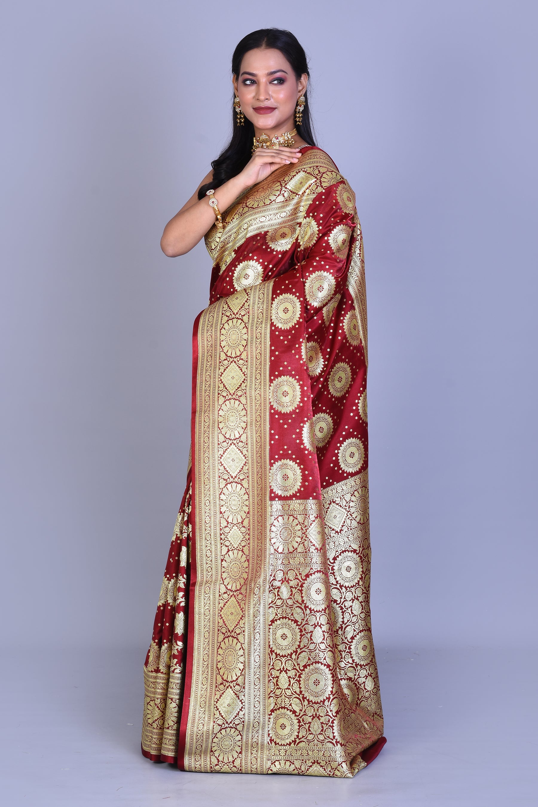 Maroon Banarasi Saree with Blouse Piece - Keya Seth Exclusive