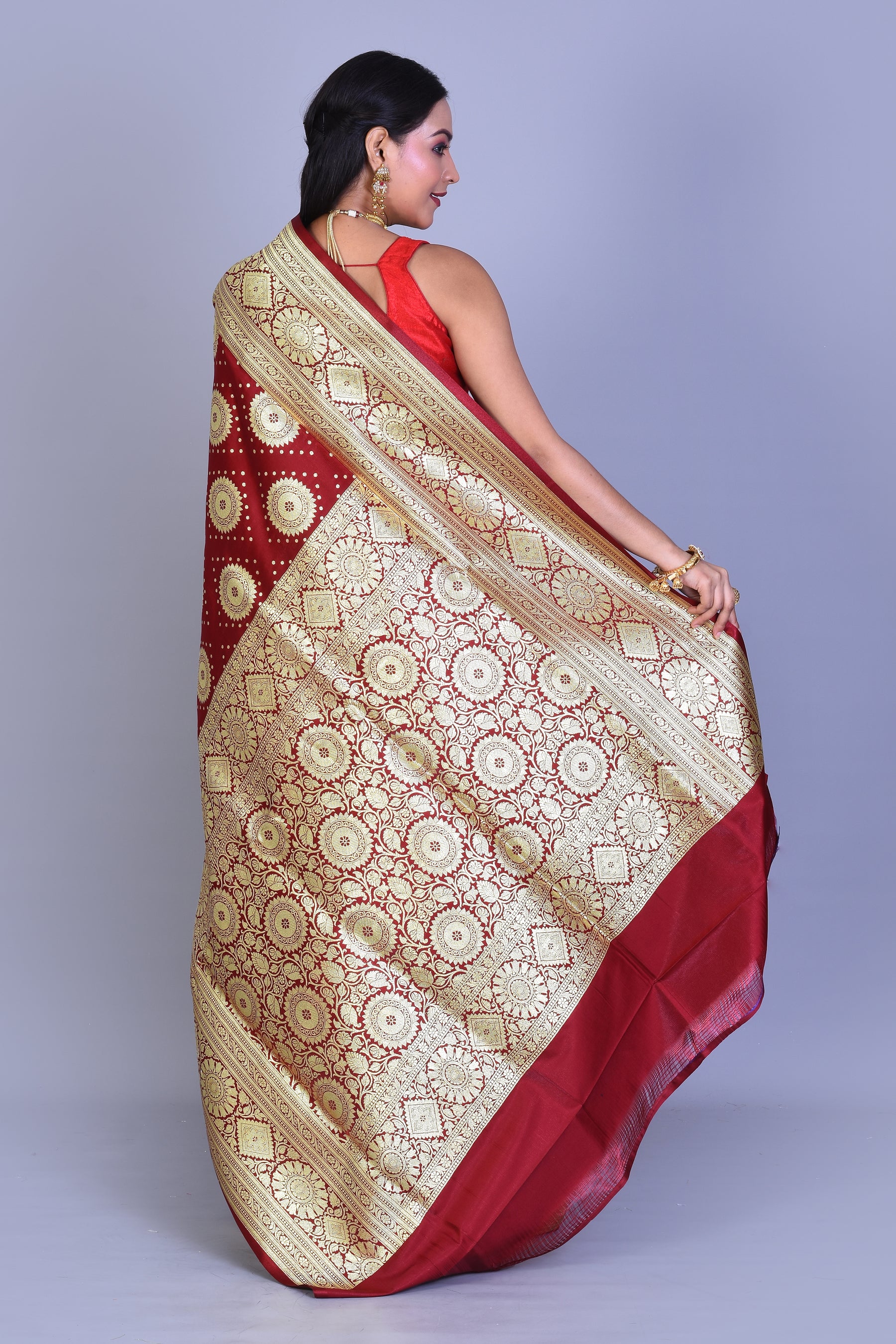 Maroon Banarasi Saree with Blouse Piece - Keya Seth Exclusive