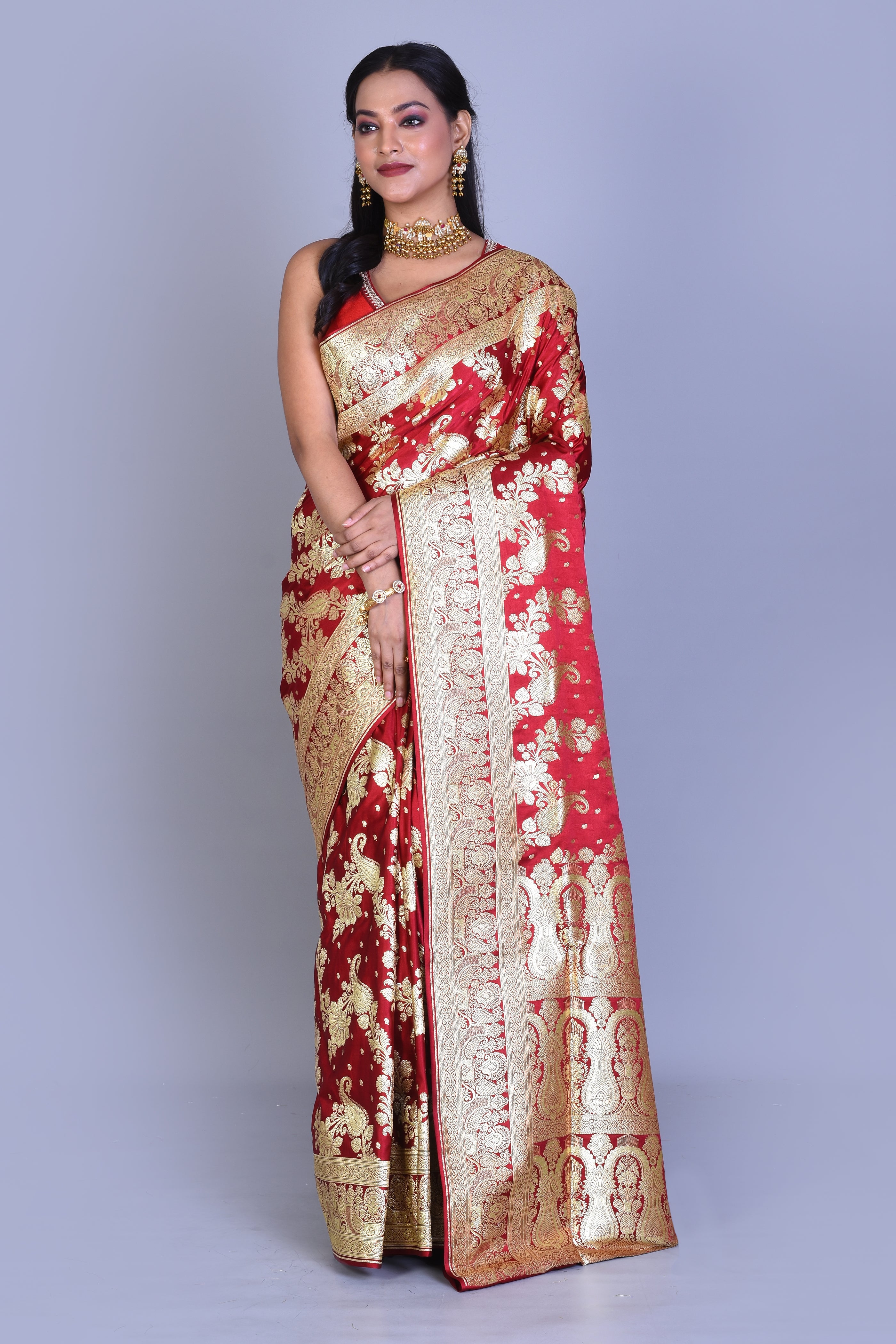 Maroon Banarasi Saree with Blouse Piece - Keya Seth Exclusive