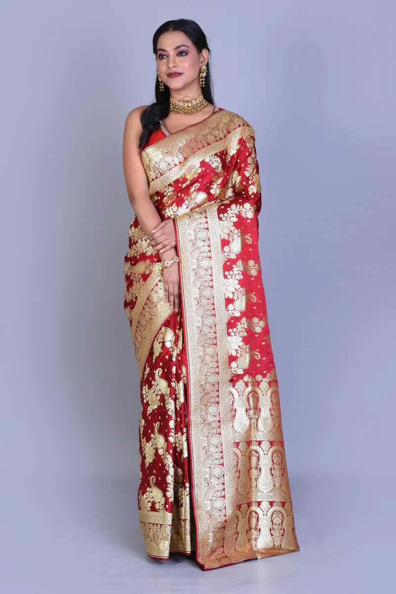 Maroon Banarasi Saree with Blouse Piece - Keya Seth Exclusive