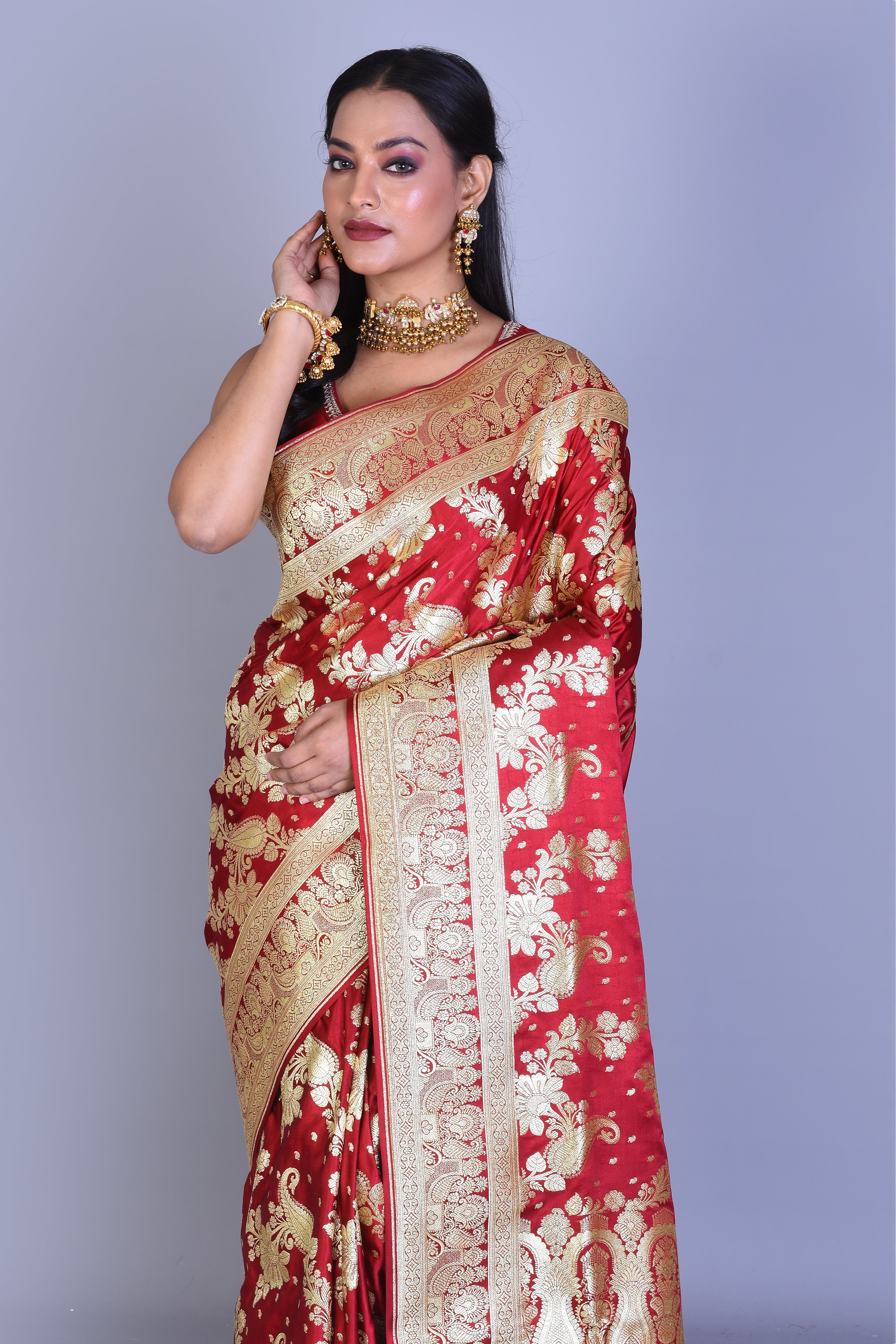 Maroon Banarasi Saree with Blouse Piece - Keya Seth Exclusive