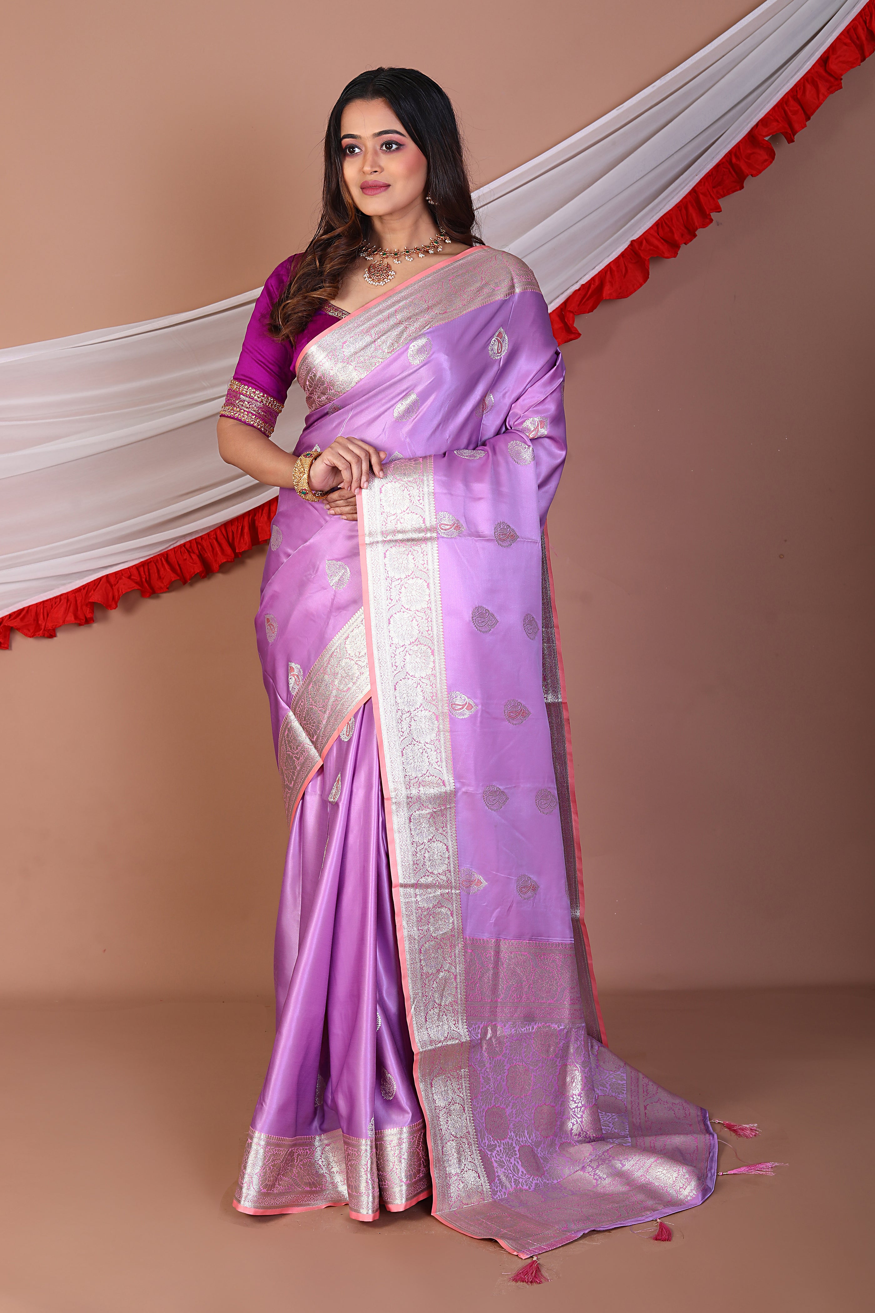 Mauve Blended Satin Silk Saree - Keya Seth Exclusive