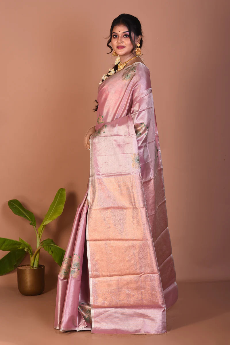 Peach Blended Crushed Tissue Saree - Keya Seth Exclusive