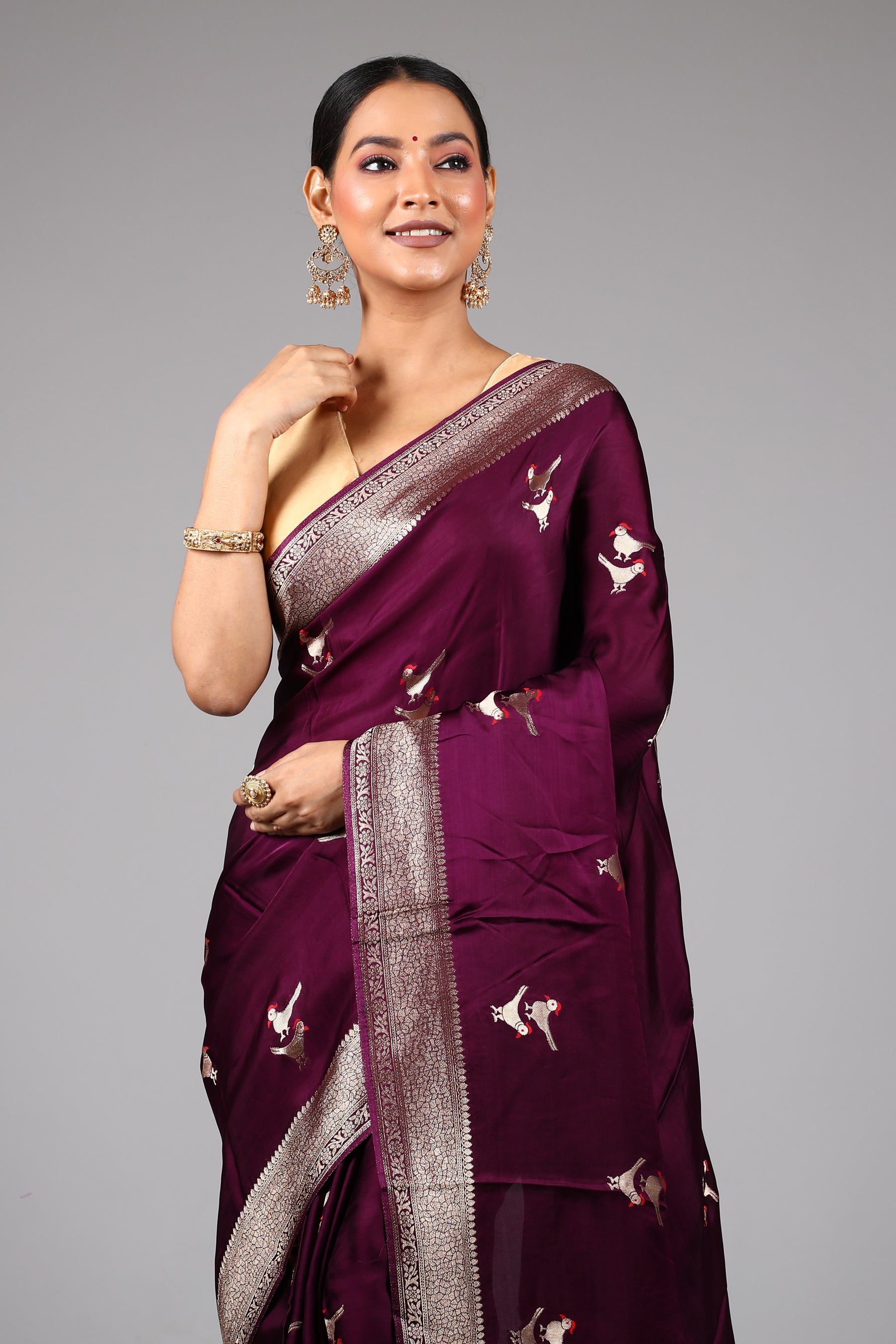 Purple  Blended Satin Silk Saree