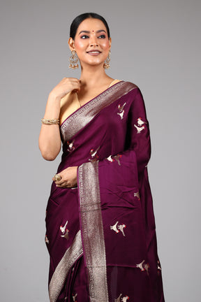 Purple  Blended Satin Silk Saree