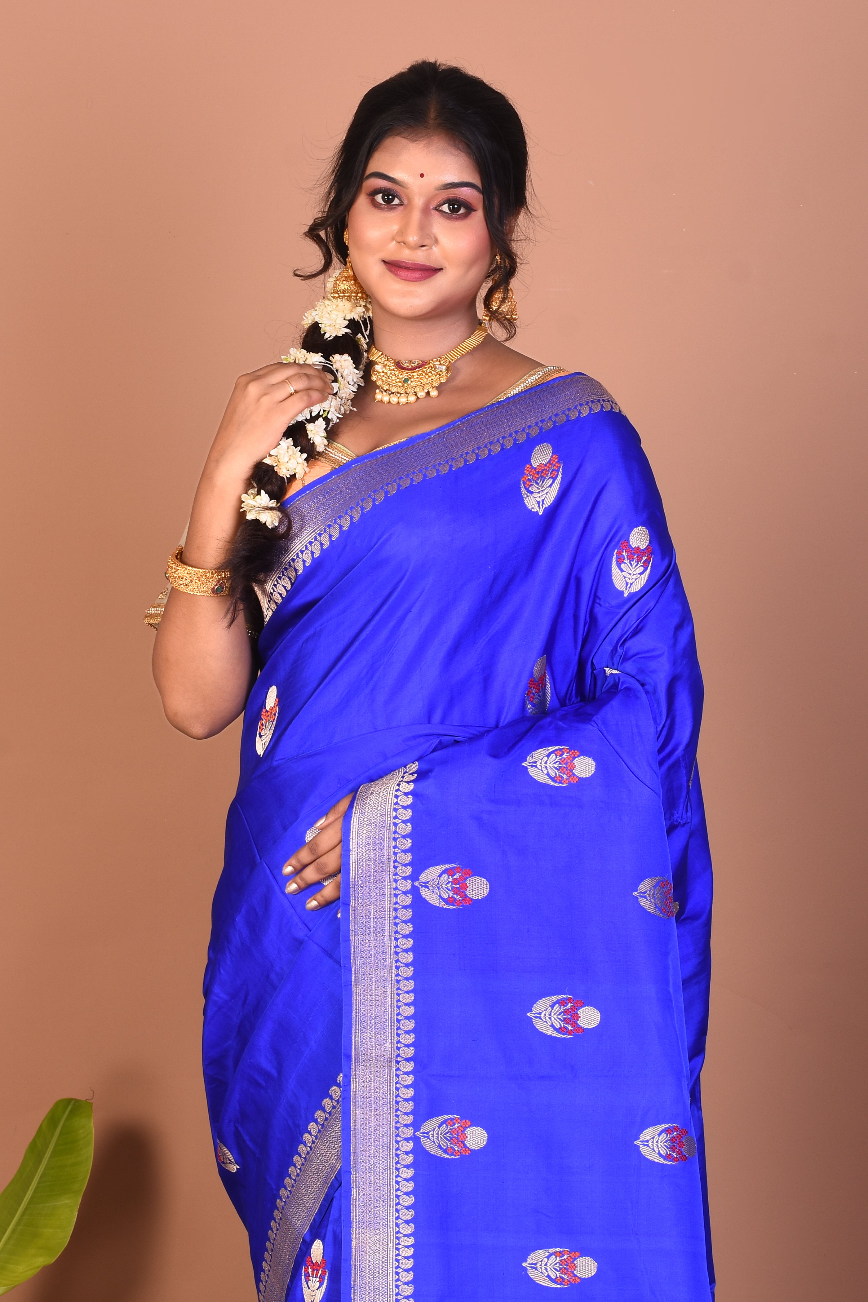 Royal Blue Pure Katan Saree - Keya Seth Exclusive