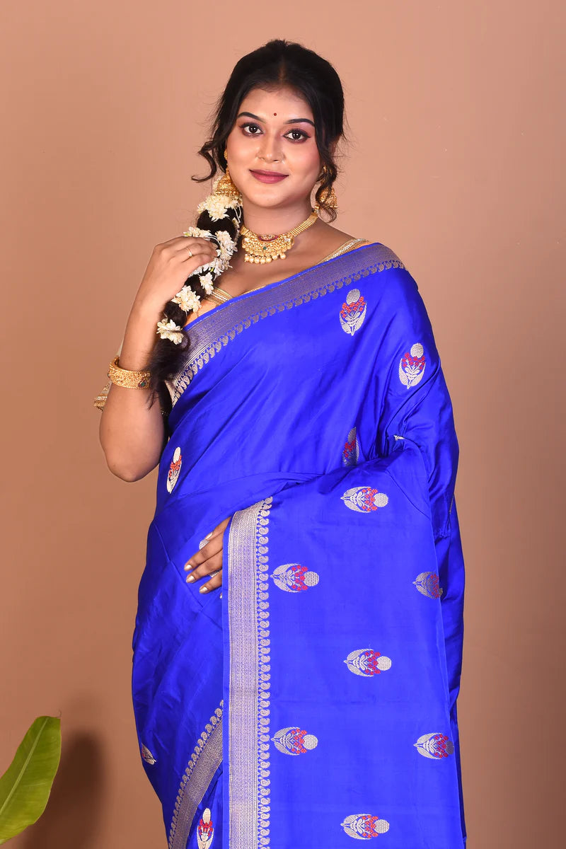 Royal Blue Pure Katan Saree - Keya Seth Exclusive