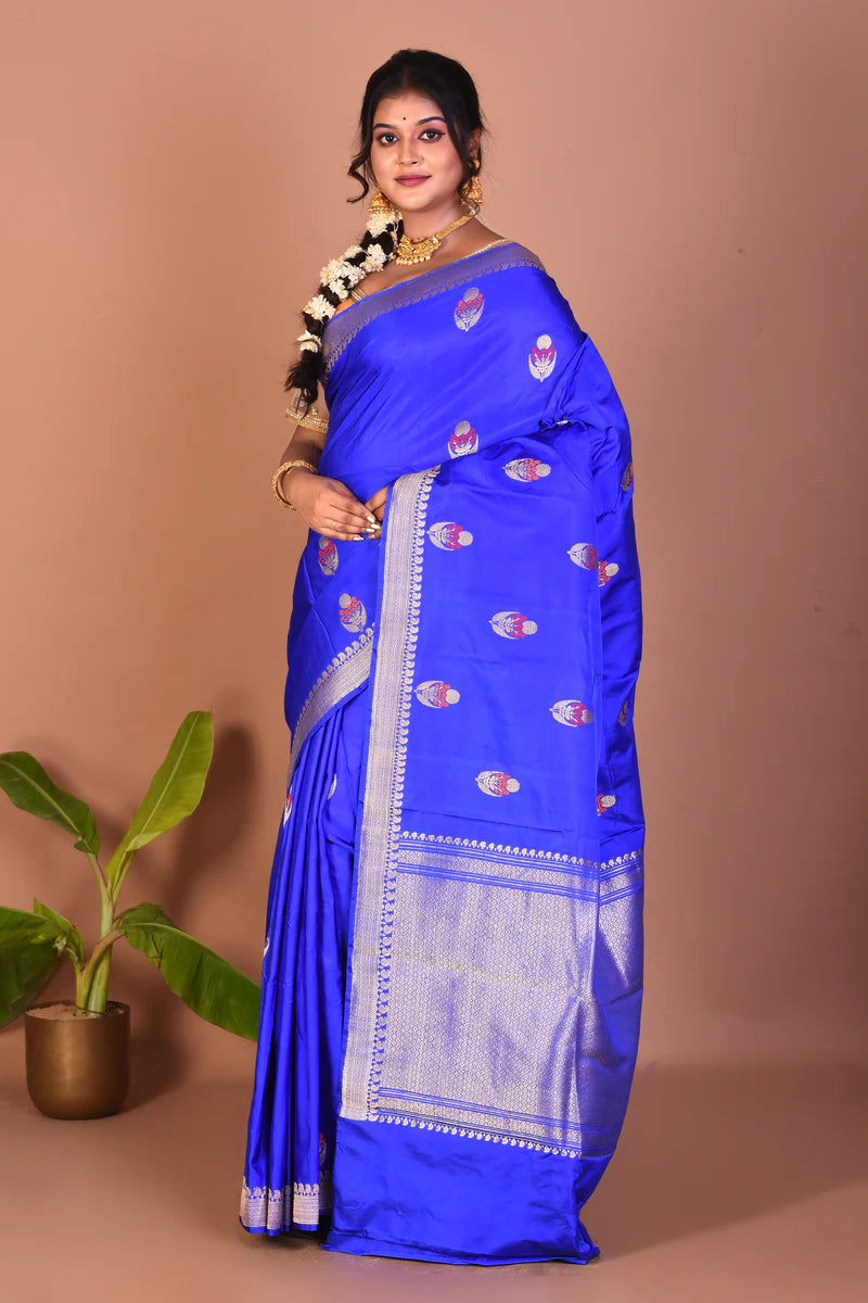 Royal Blue Pure Katan Saree - Keya Seth Exclusive