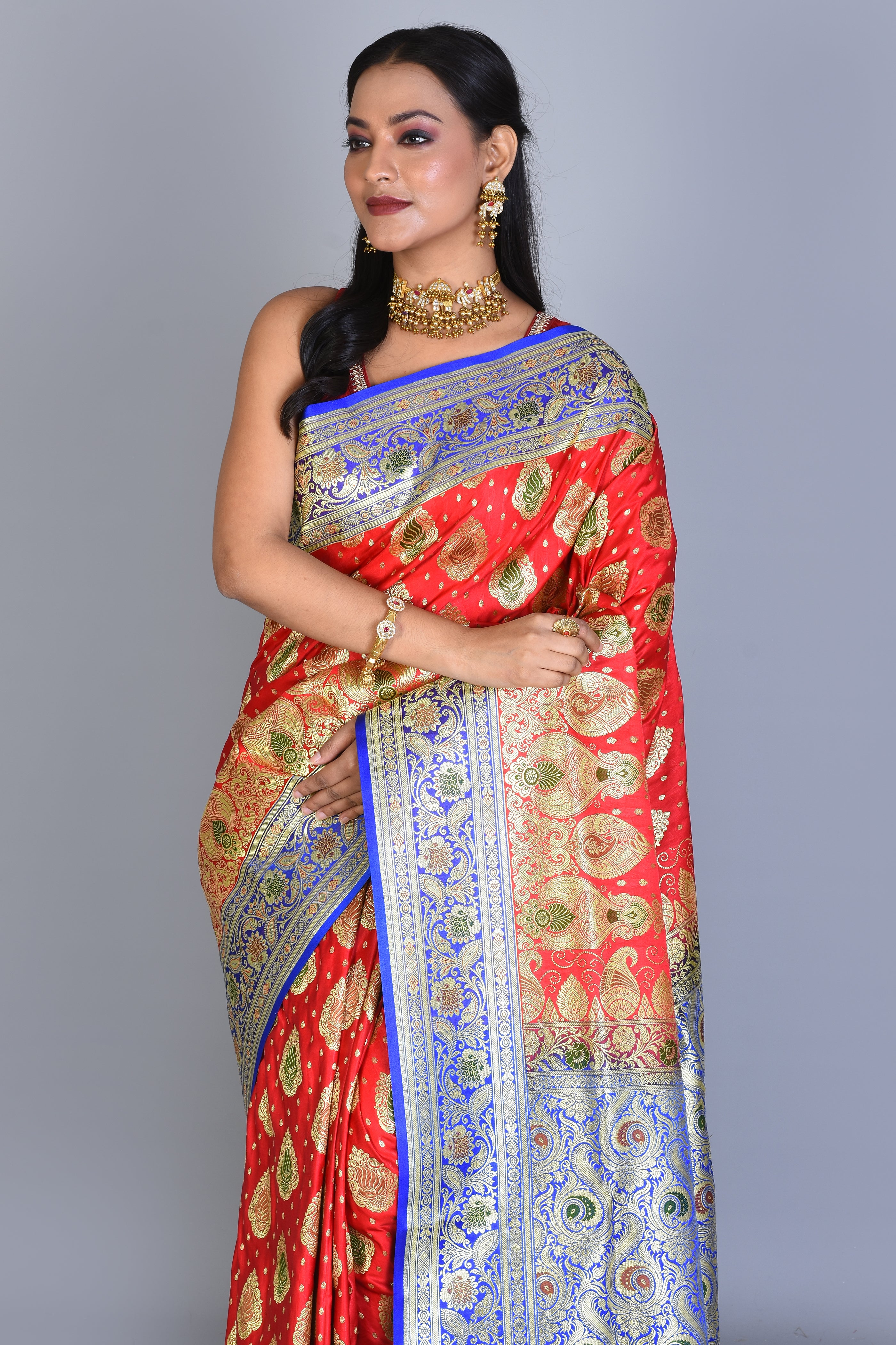 Red Banarasi Silk Saree with Blouse Piece - Keya Seth Exclusive