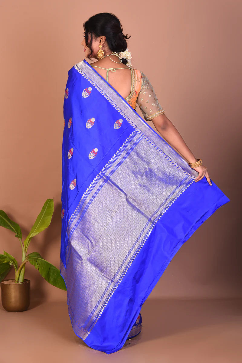 Royal Blue Pure Katan Saree - Keya Seth Exclusive