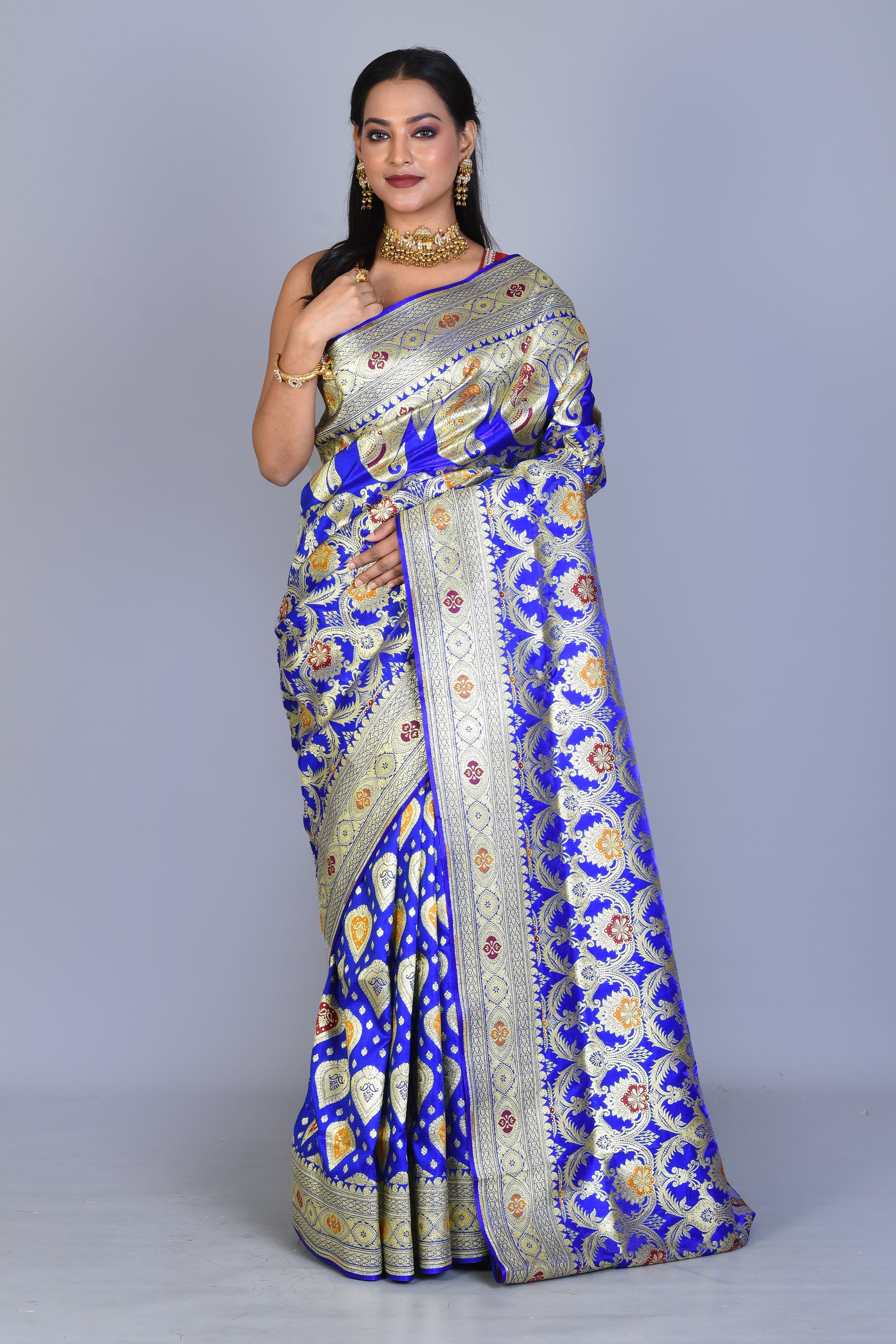 Royal Blue Half & Half Banarasi Saree with Blouse Piece - Keya Seth Exclusive