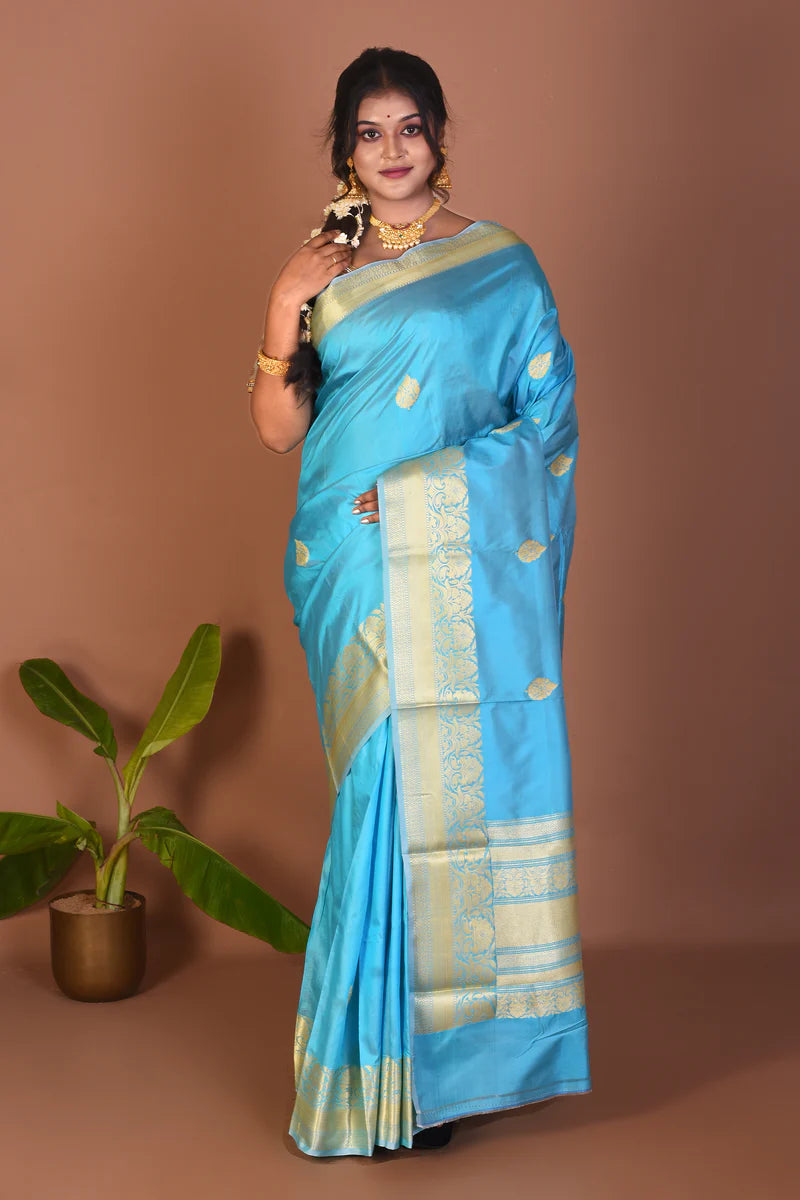 Sky Blue Pure Katan Saree - Keya Seth Exclusive