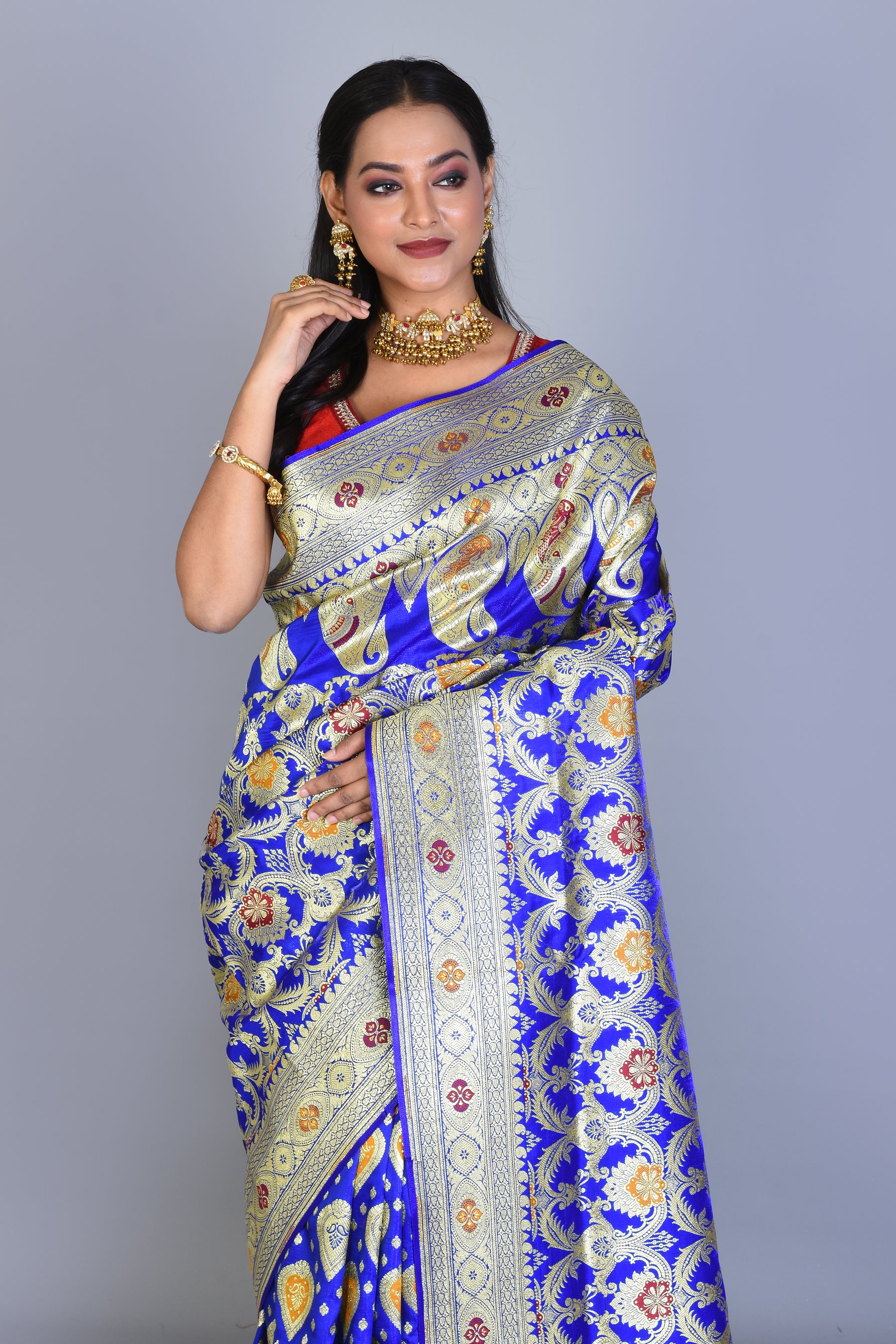 Royal Blue Half & Half Banarasi Saree with Blouse Piece - Keya Seth Exclusive