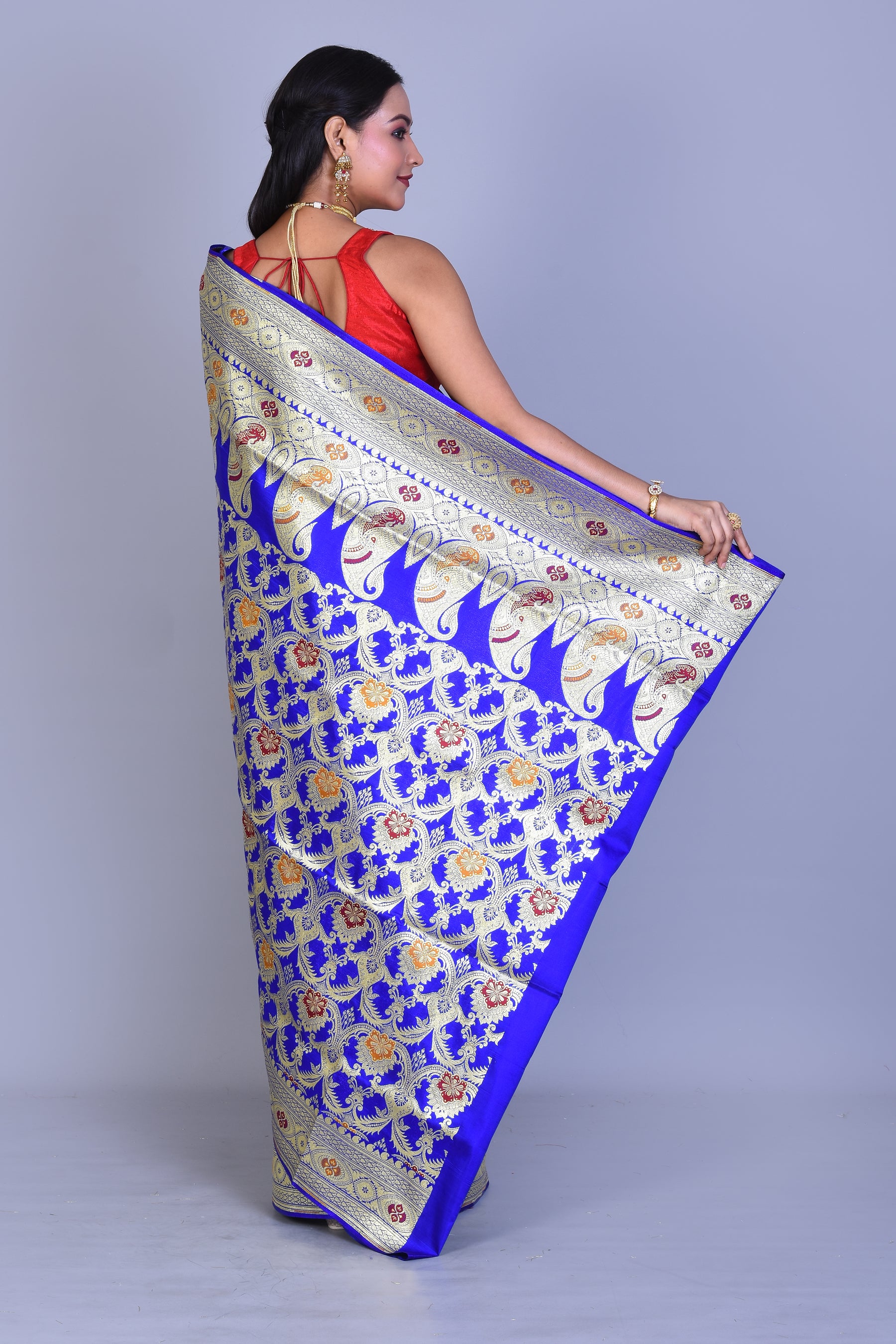 Royal Blue Half & Half Banarasi Saree with Blouse Piece - Keya Seth Exclusive