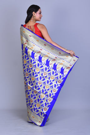 Royal Blue Half & Half Banarasi Saree with Blouse Piece - Keya Seth Exclusive