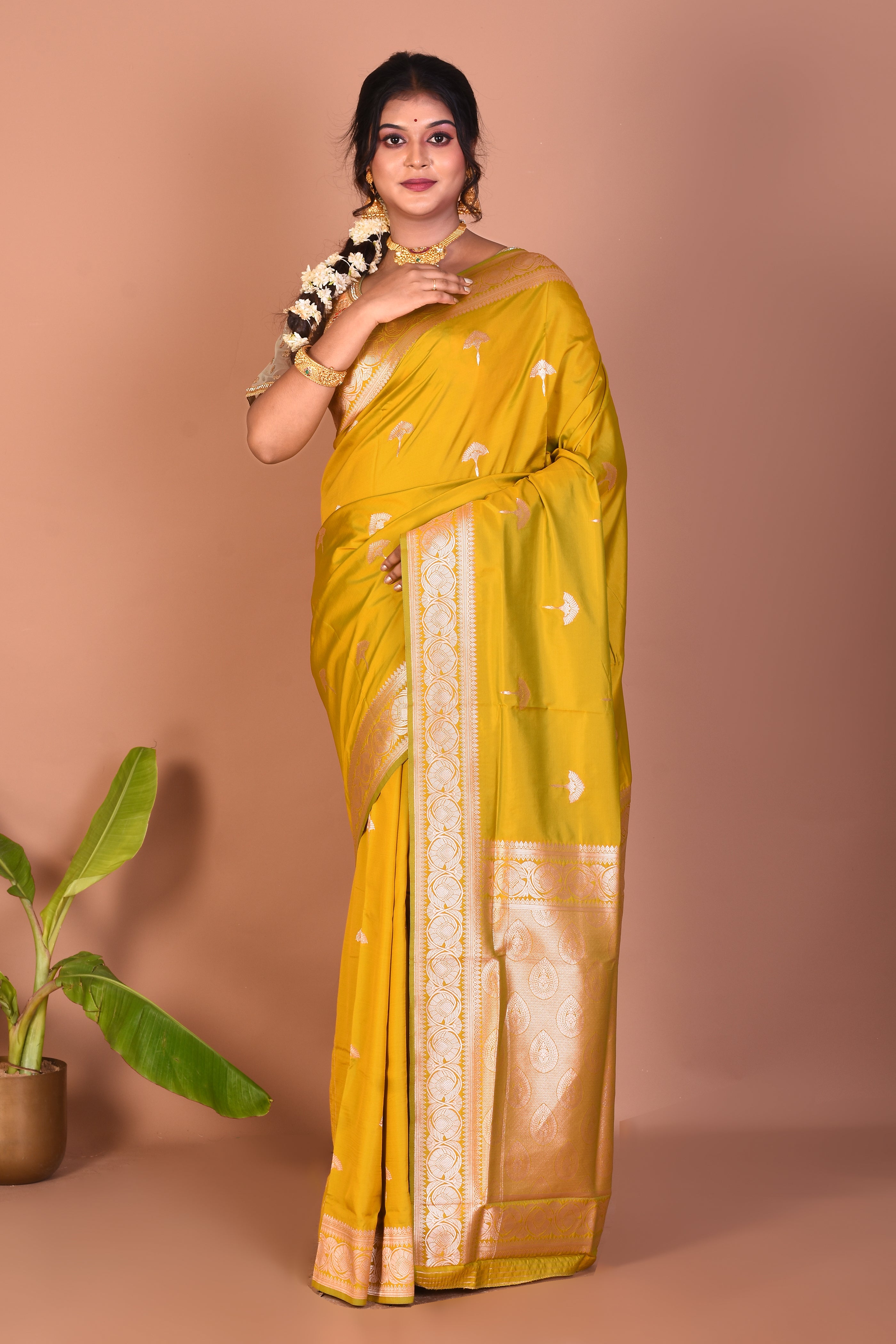 Olive Green Blended Mashru Silk Saree - Keya Seth Exclusive