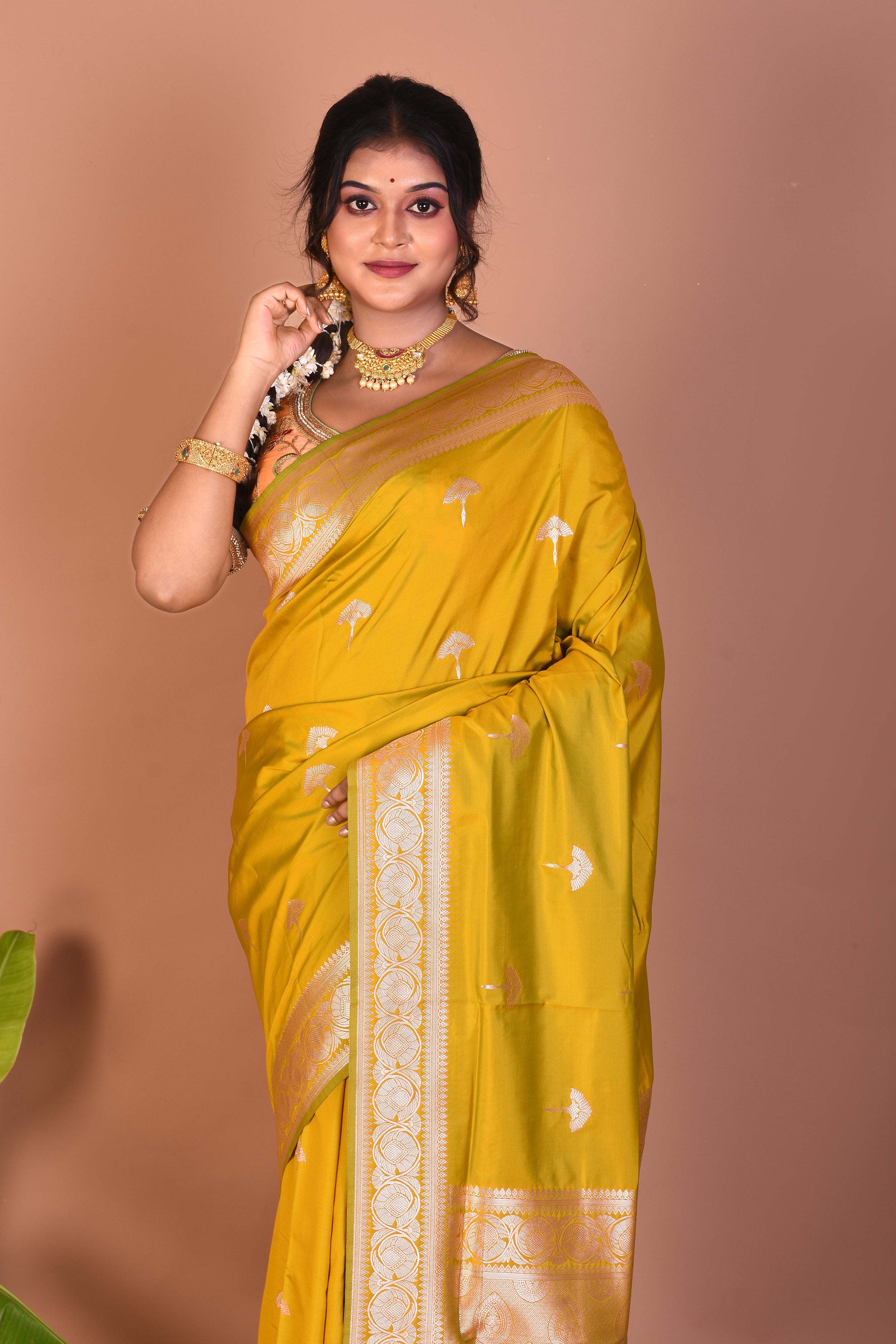 Olive Green Blended Mashru Silk Saree - Keya Seth Exclusive