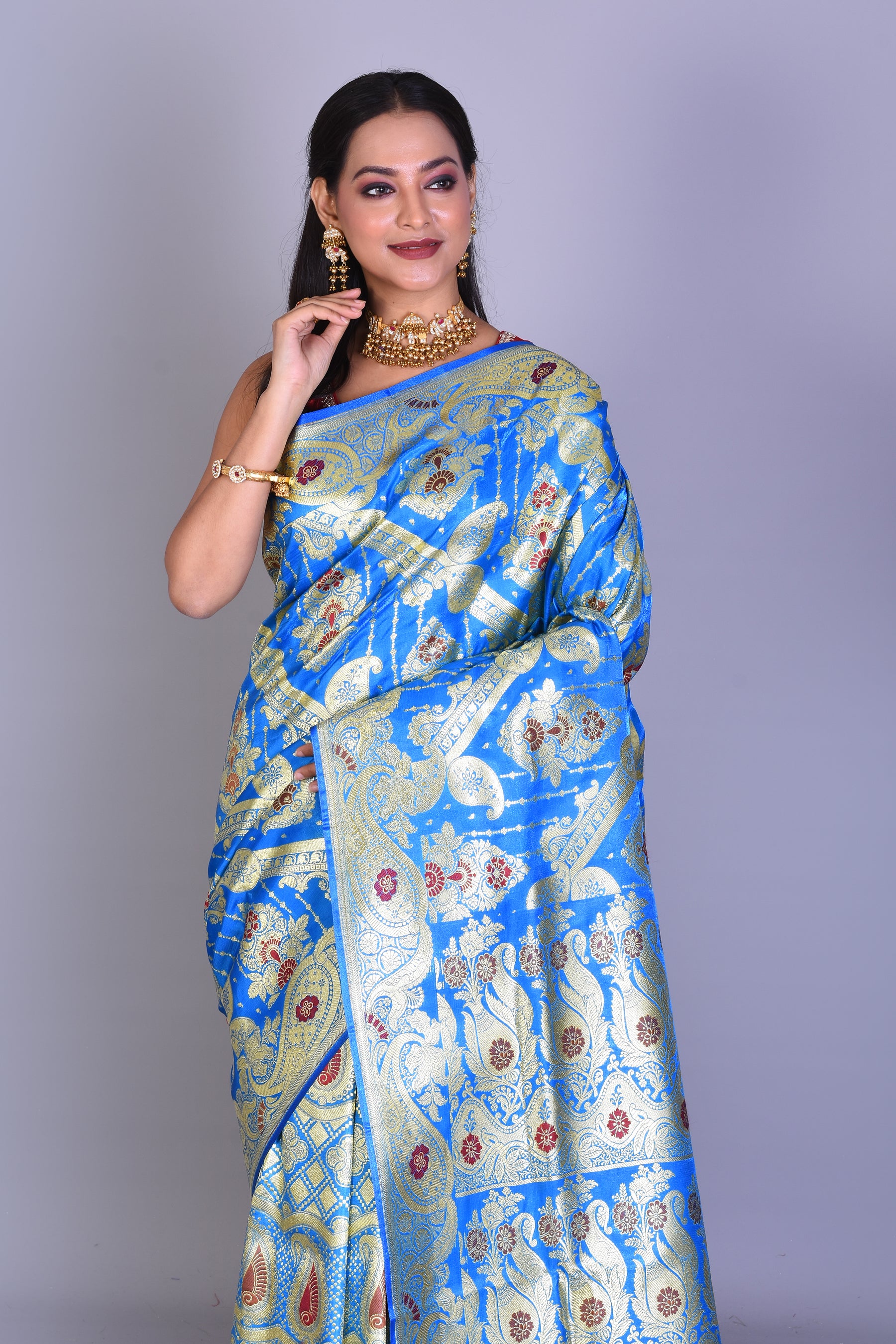 Blue Half & Half Banarasi Saree with Blouse Piece - Keya Seth Exclusive