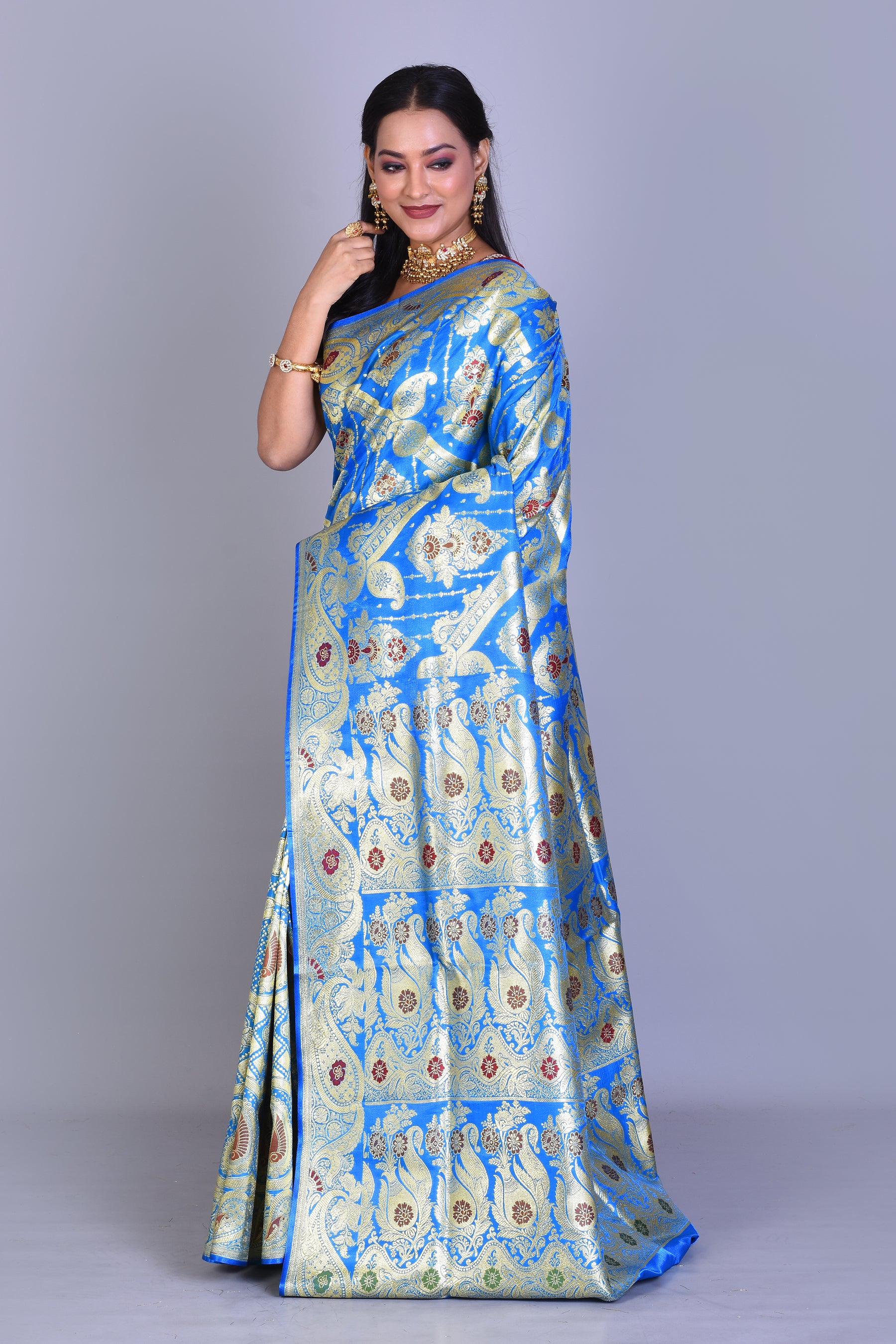 Blue Half & Half Banarasi Saree with Blouse Piece - Keya Seth Exclusive