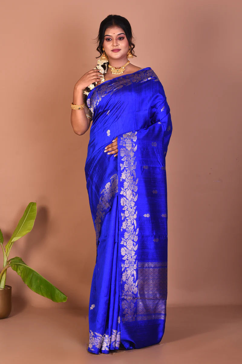 Royal Blue Pure Tussar Saree - Keya Seth Exclusive