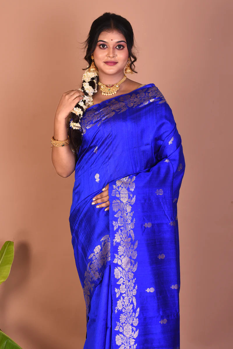 Royal Blue Pure Tussar Saree - Keya Seth Exclusive