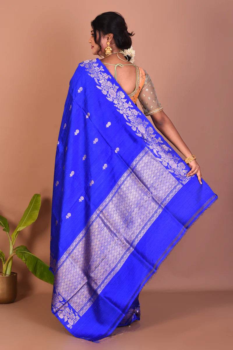 Royal Blue Pure Tussar Saree - Keya Seth Exclusive