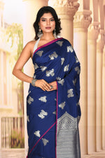 Load image into Gallery viewer, Elegant Deep Blue Semi Silk Saree - Keya Seth Exclusive
