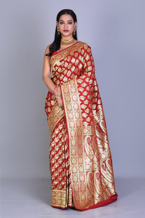 Red Half & Half Banarasi Saree with Blouse Piece - Keya Seth Exclusive